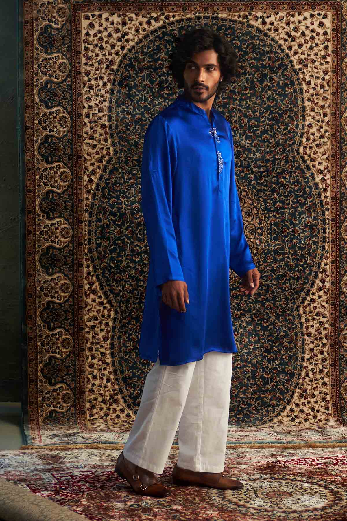 Blue Pocket Kurta & Trousers