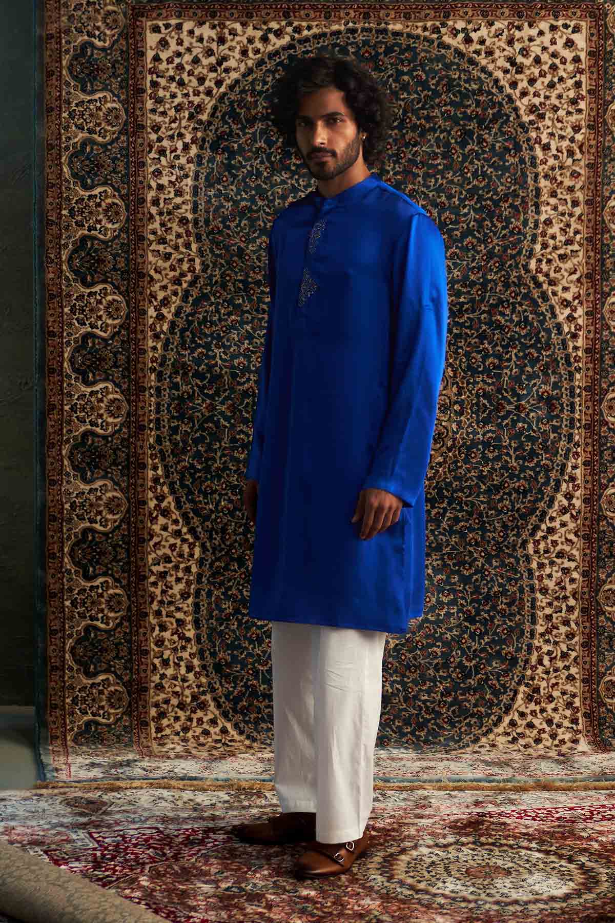 Blue Pocket Kurta & Trousers