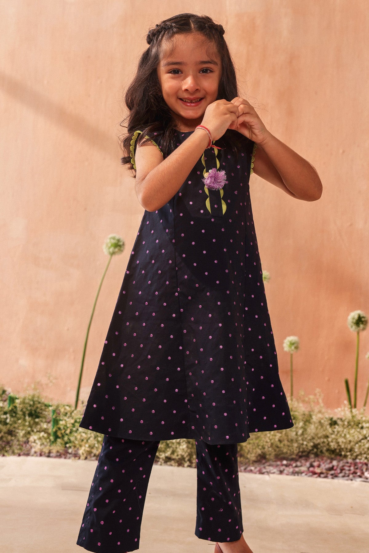 Blue Polka Dot Printed Kurta Set