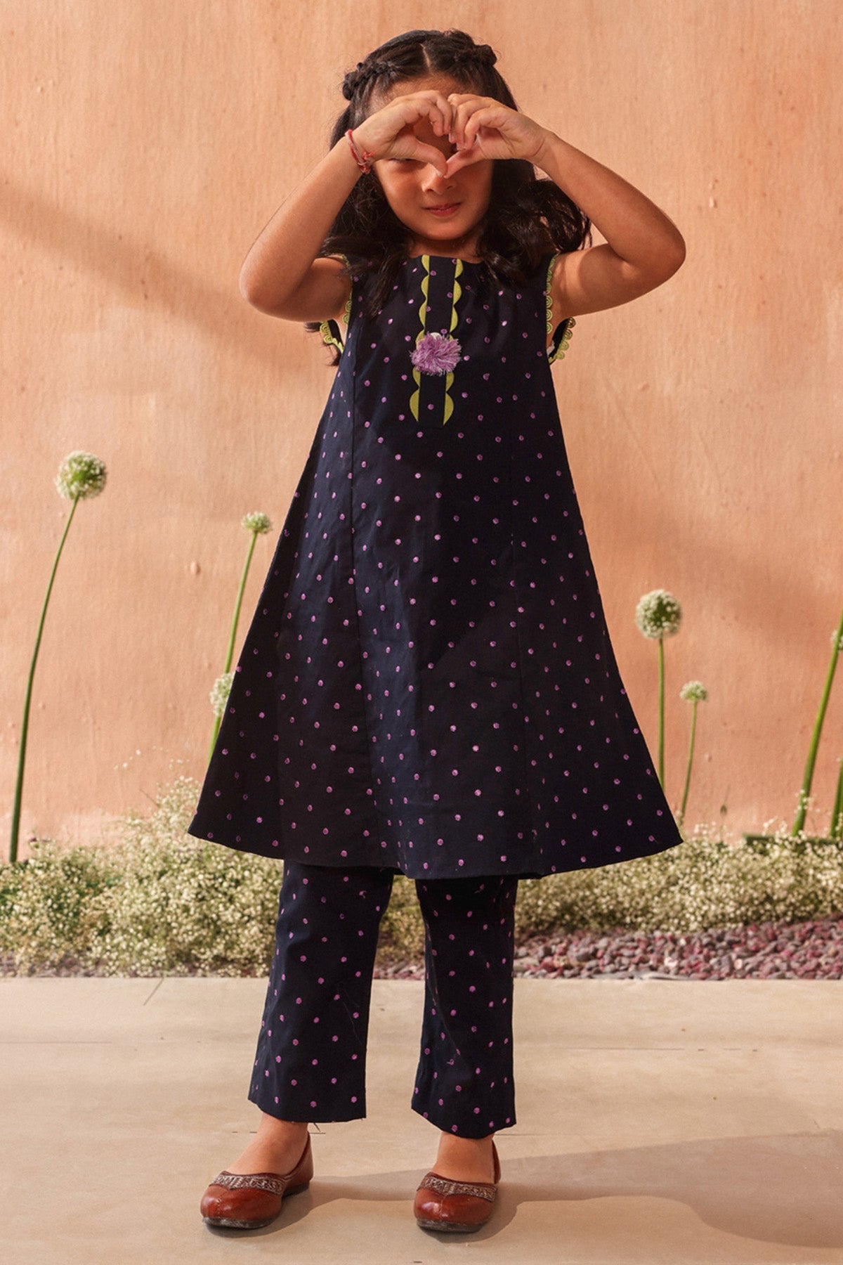 Buy Seema Nanda Blue Polka Dot Printed Kurta Set for kids available online at ScrollnShops