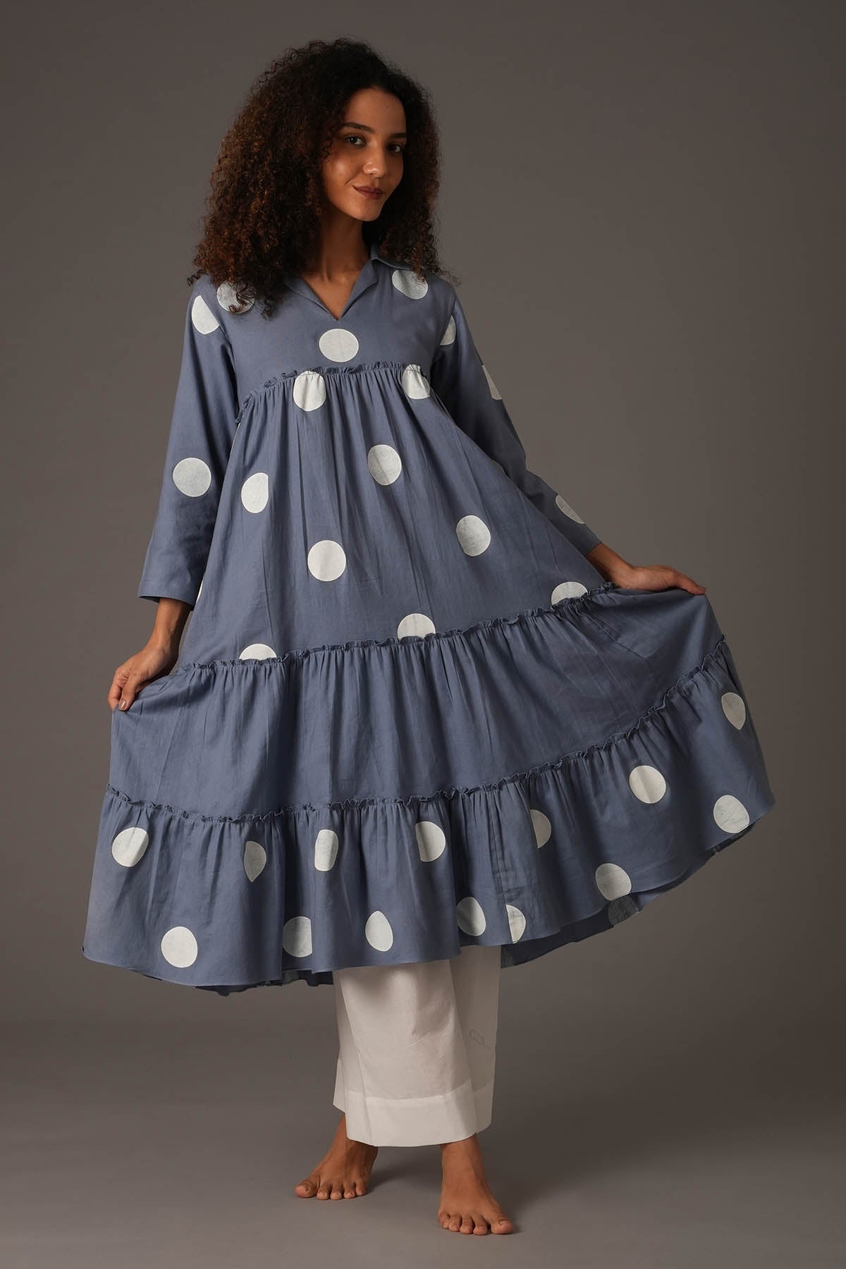 Khat Clothing Blue Polka Print Kurta & Pants for women online at ScrollnShops