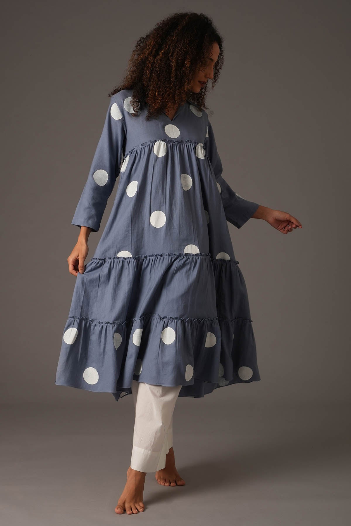 Buy Designer Blue Polka Print Kurta & Pants Online