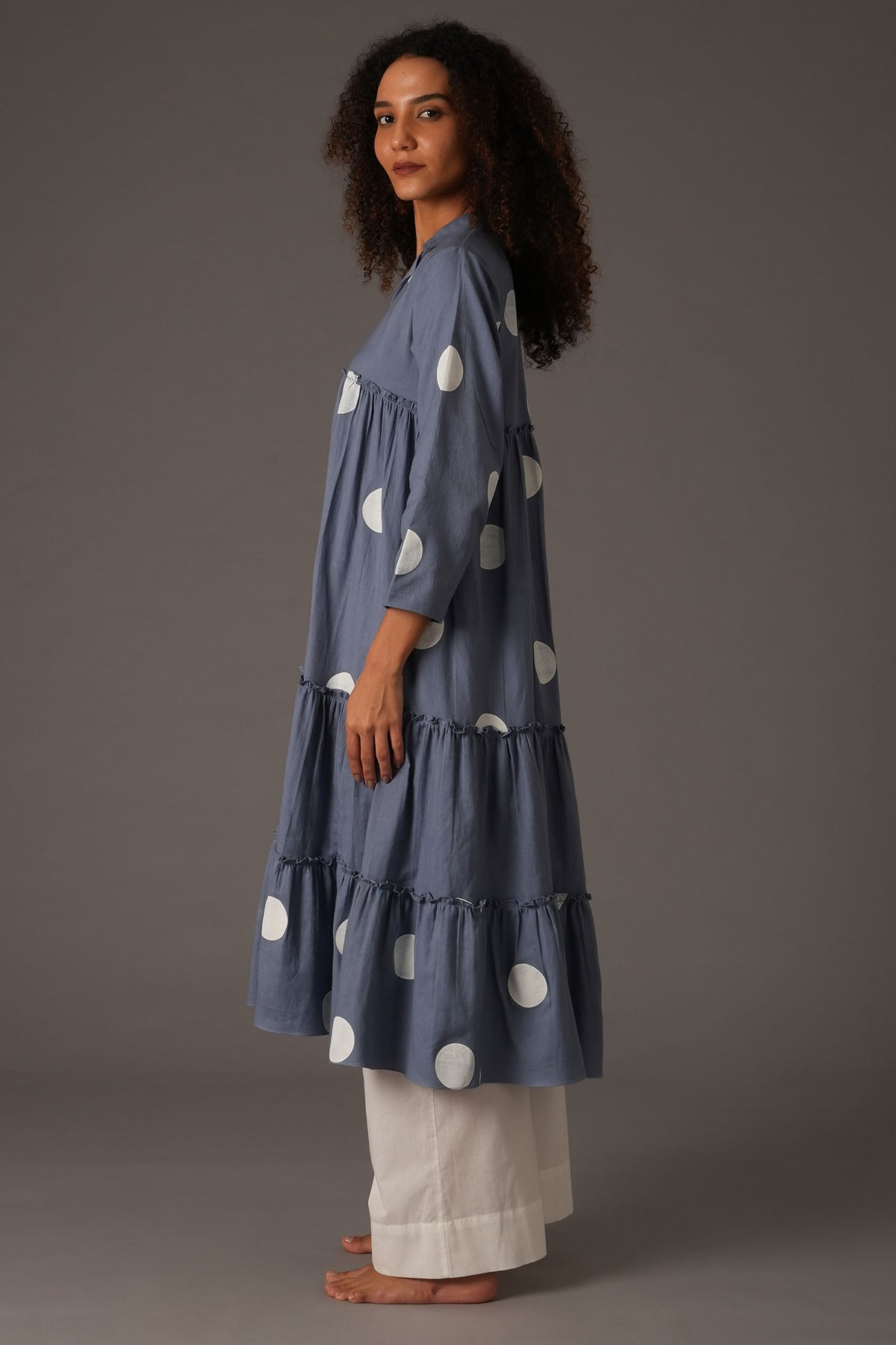 Blue Polka Print Kurta & Pants