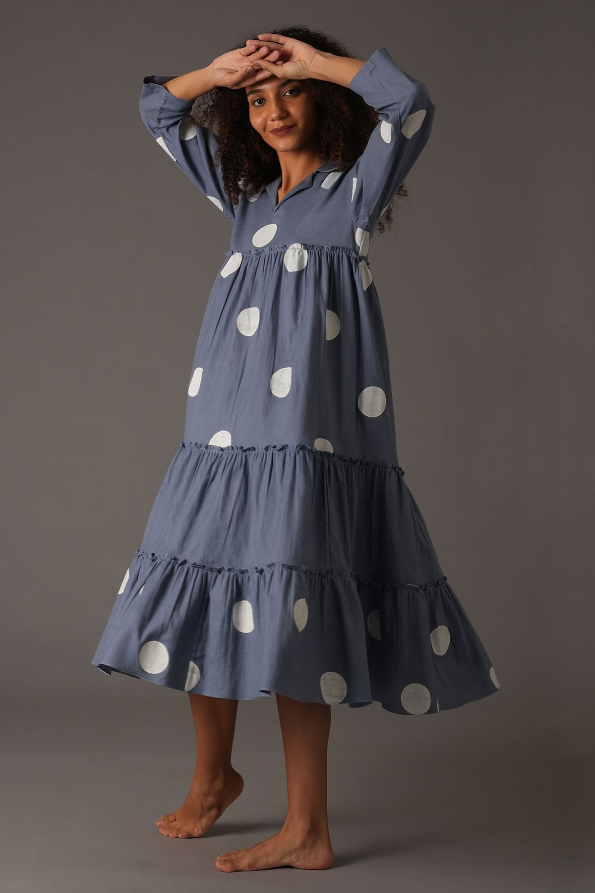 Blue Polka Printed Midi Dress