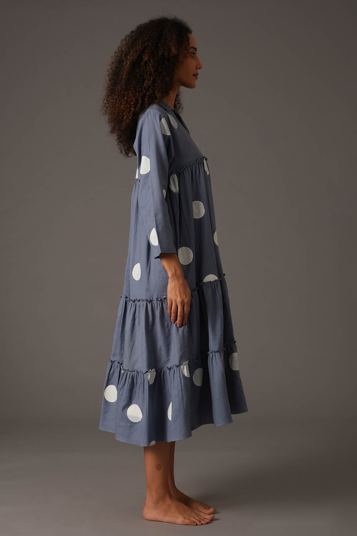 Blue Polka Printed Midi Dress