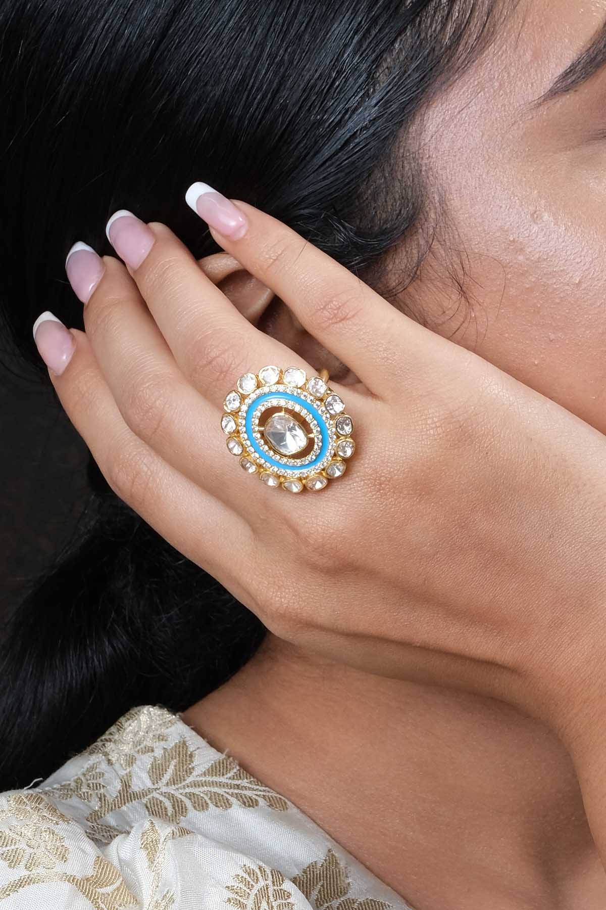 Blue Polki Embellished Ring