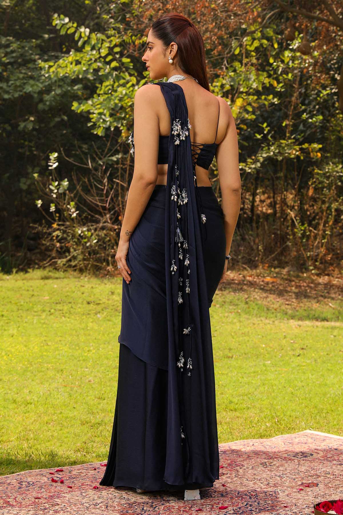 Blue Pre-Drape Saree & Blouse