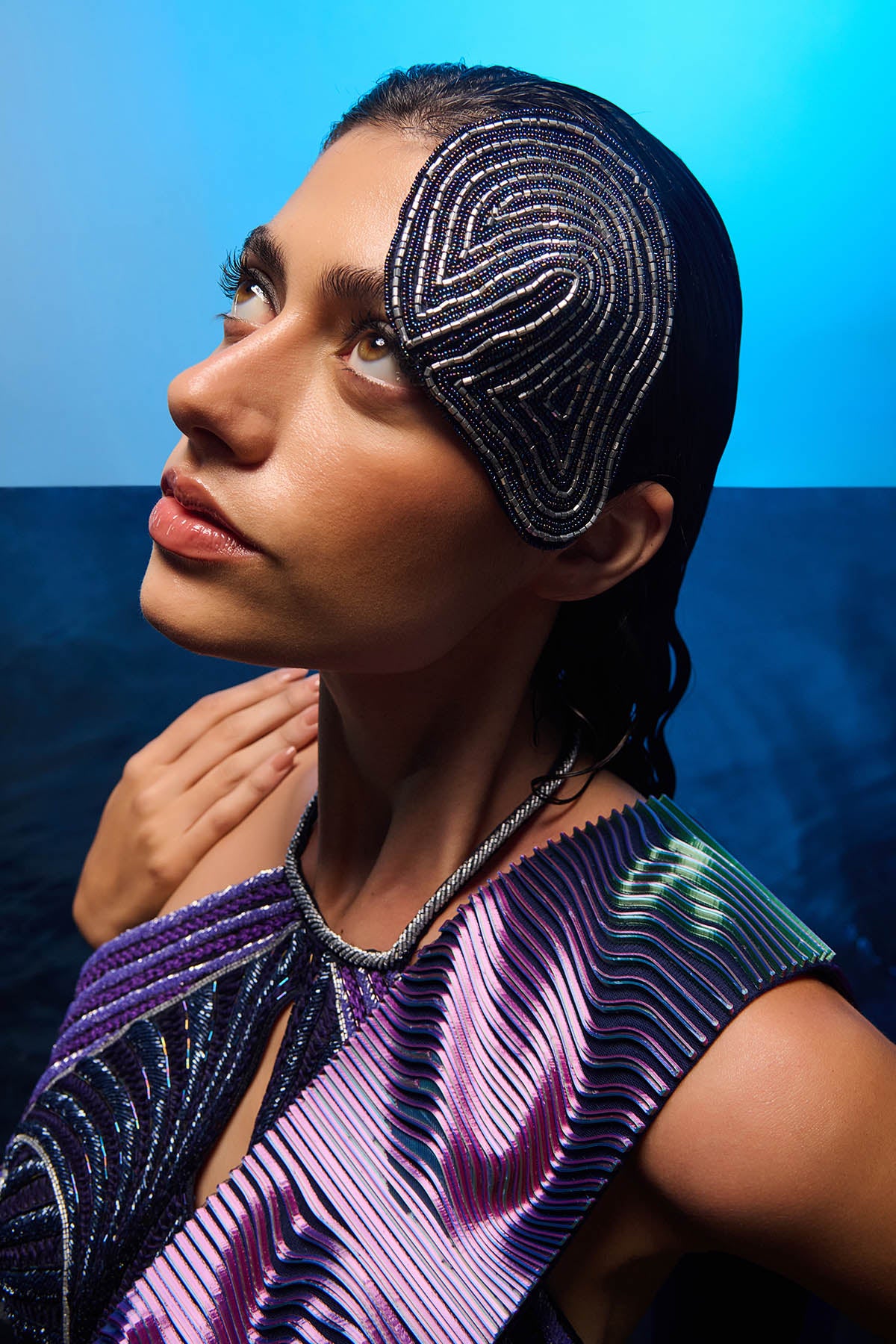 Blue Pre-Draped Saree & Blouse