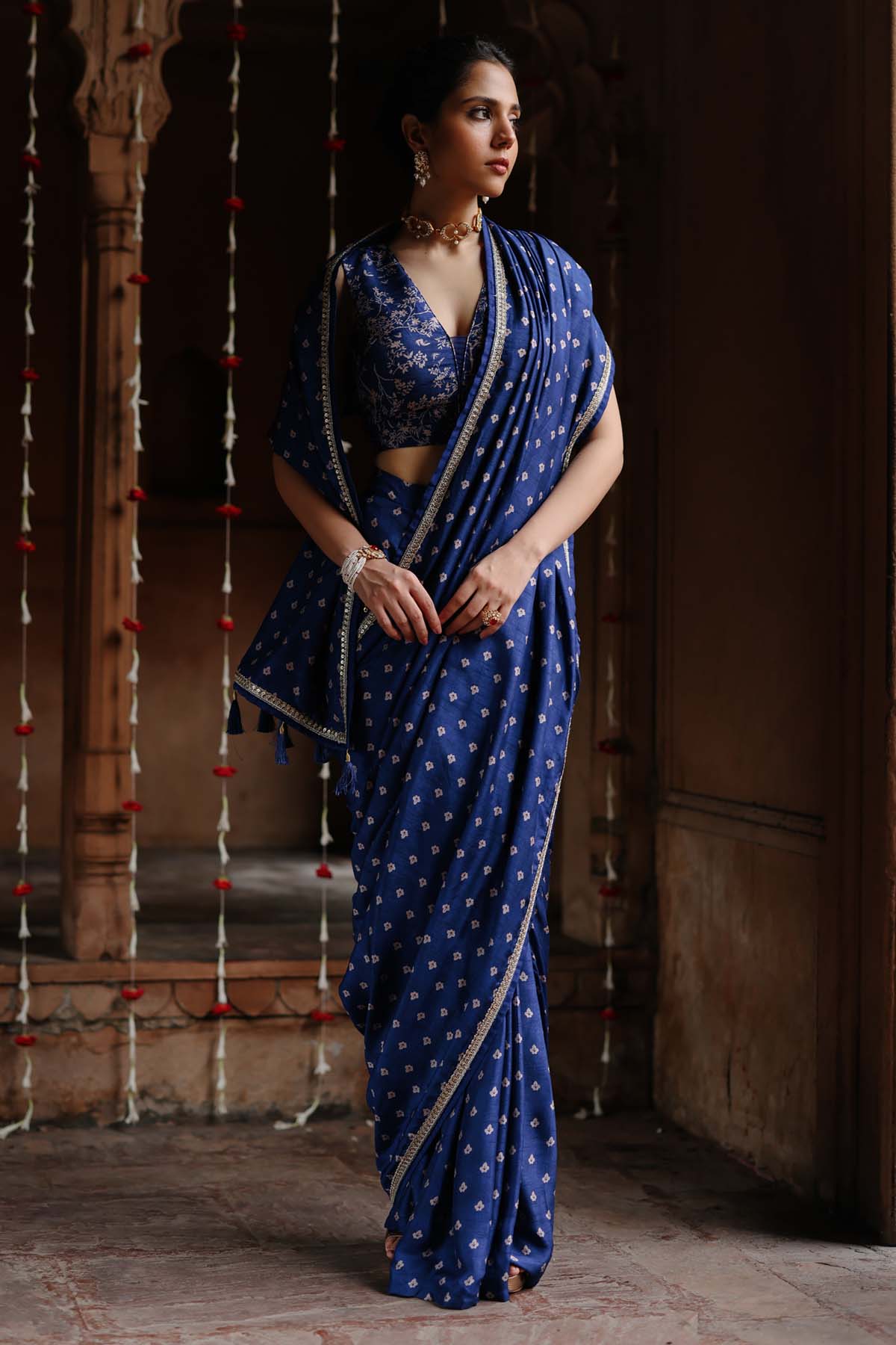 Megha Pitti Blue Pre-Stitched Saree & Blouse for women online at ScrollnShops