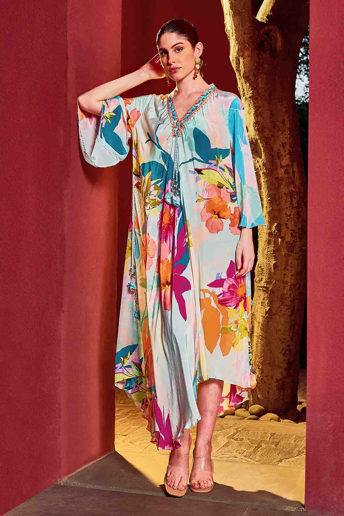 Blue Print Asymmetrical Kaftan