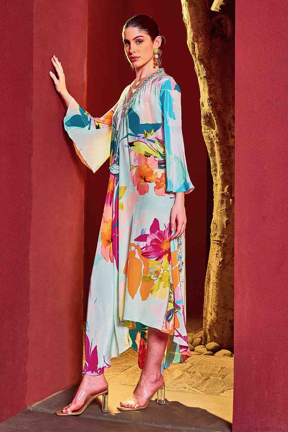 Blue Print Asymmetrical Kaftan