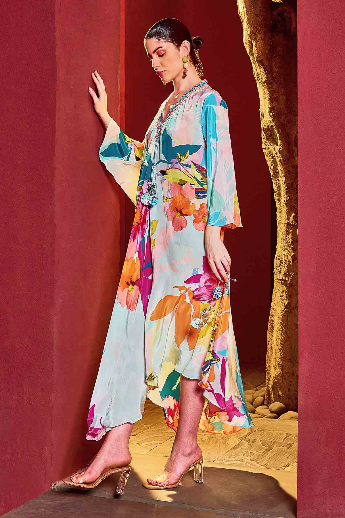 Blue Print Asymmetrical Kaftan