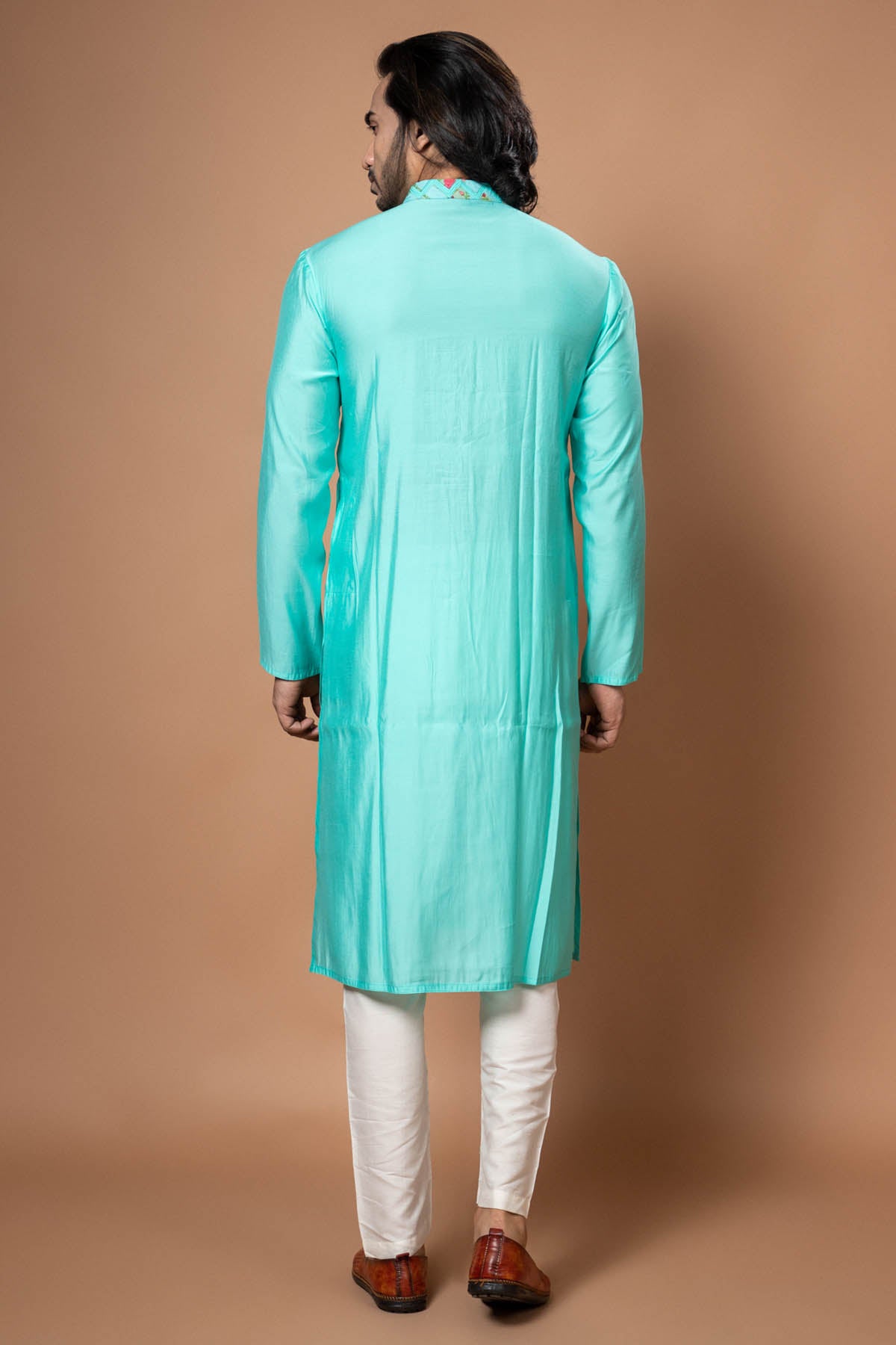 Blue Print Collar Kurta & Pyjama