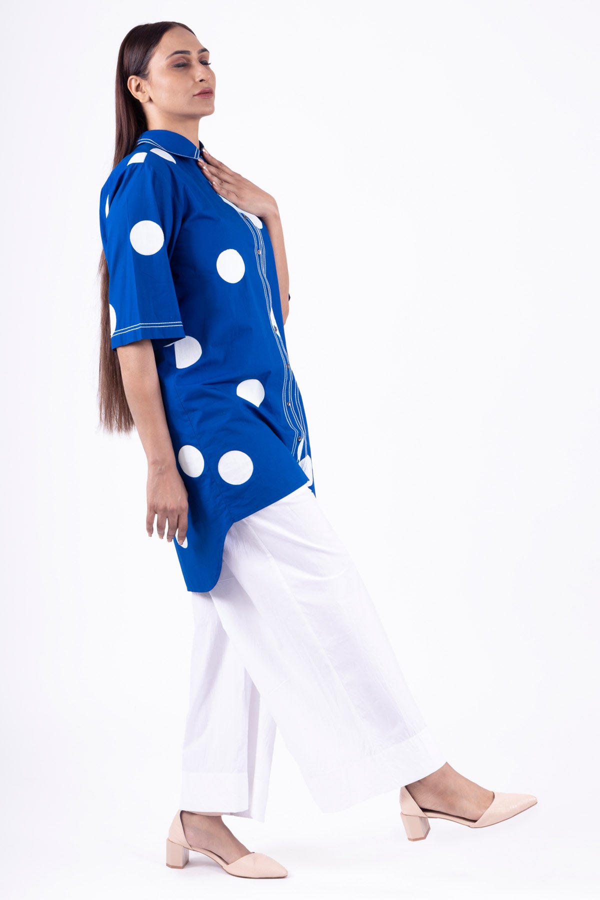 Blue Print Collar Top & Pants