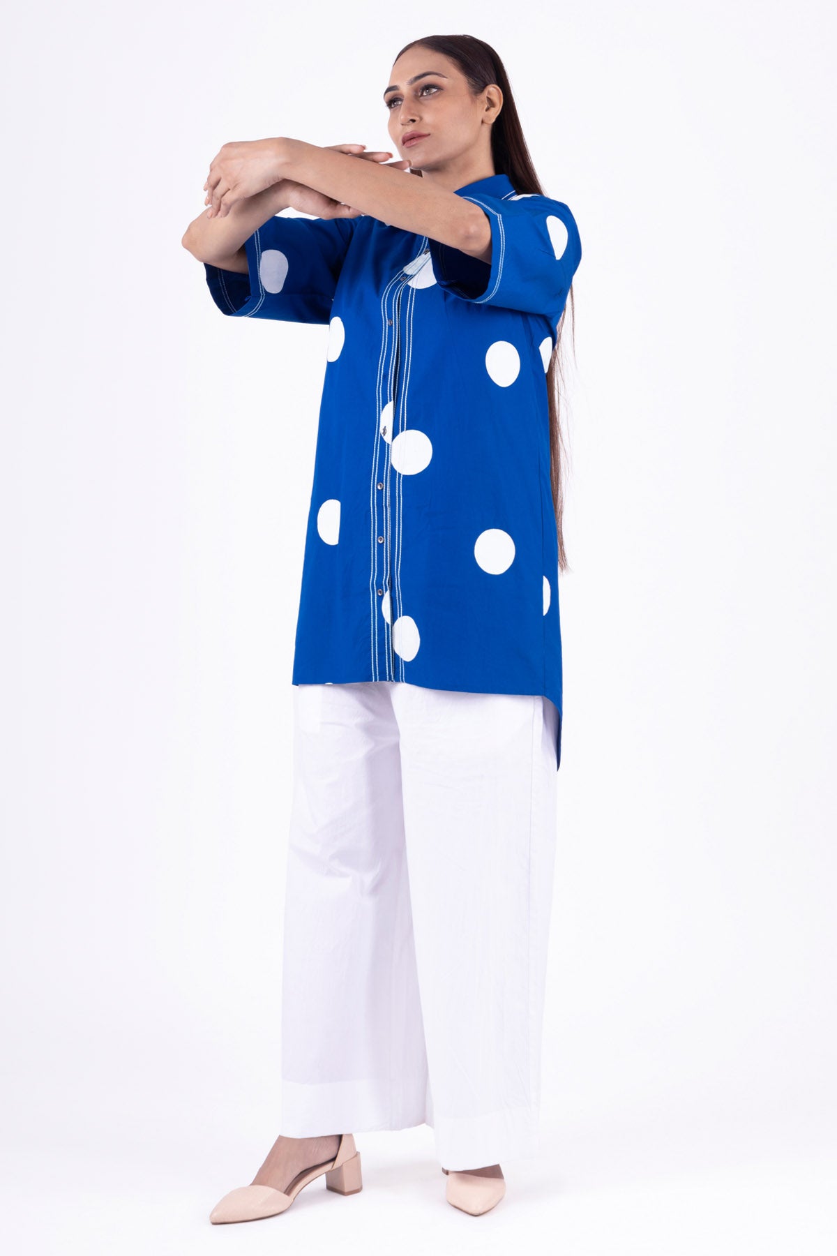 Blue Print Collar Top & Pants