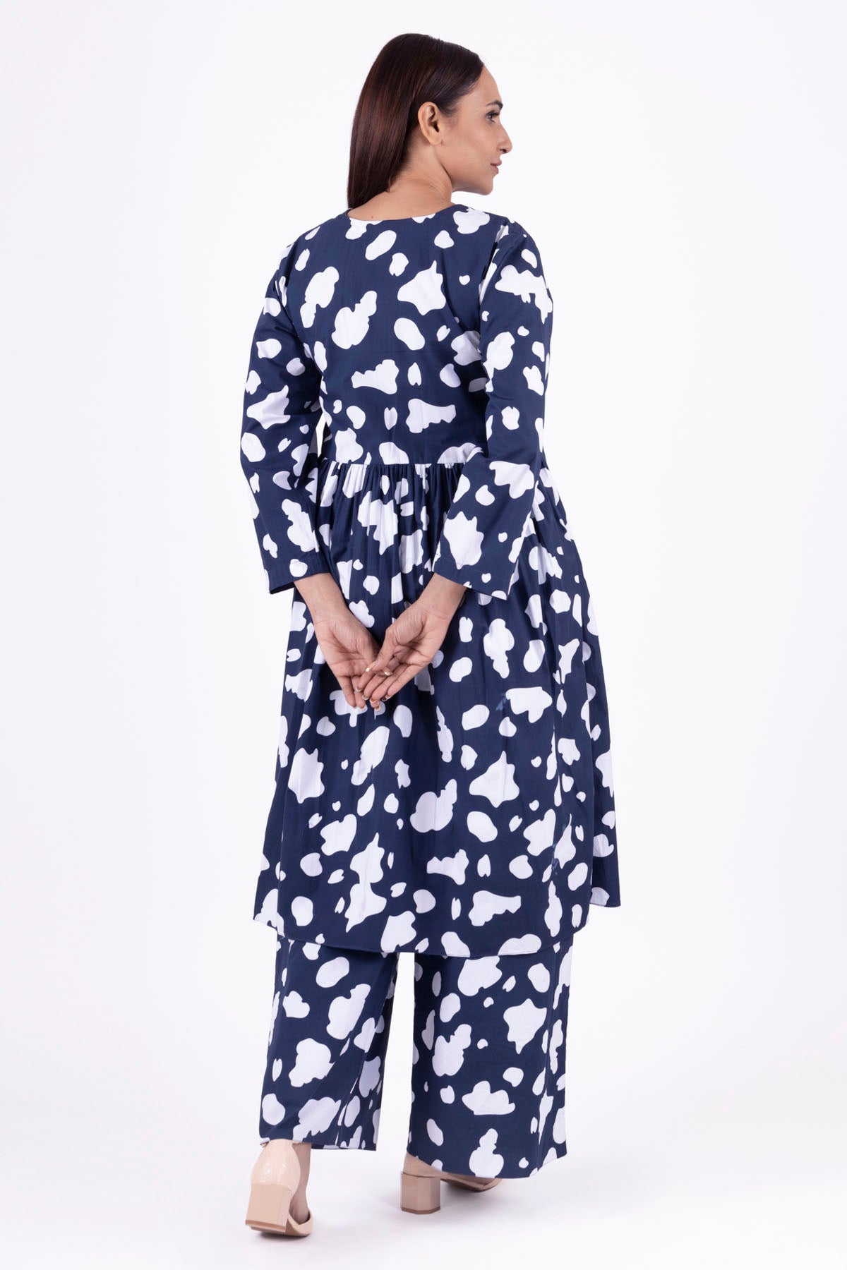 Blue Print Gathered Kurta Set