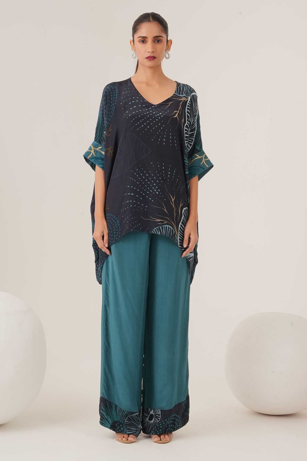 Blue Print High-Low Top & Pants