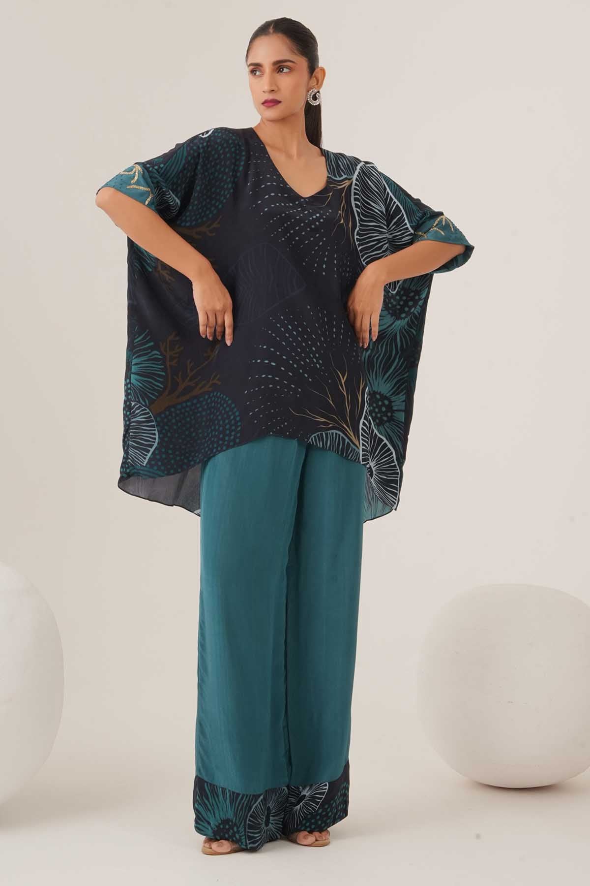 Blue Print High-Low Top & Pants