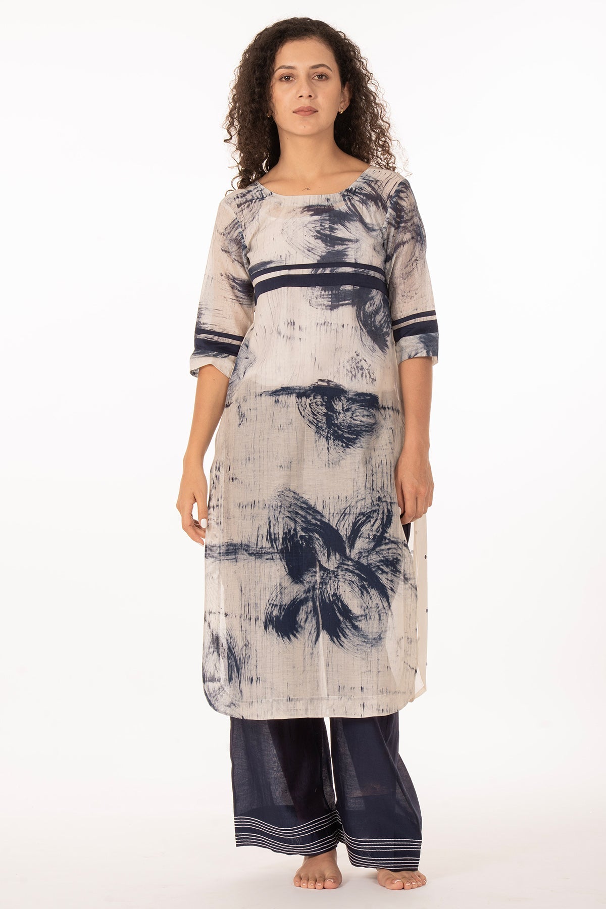 Buy Blue Print Pleated Kurta & Pant for women by Khat Clothing online available at scrollnshops