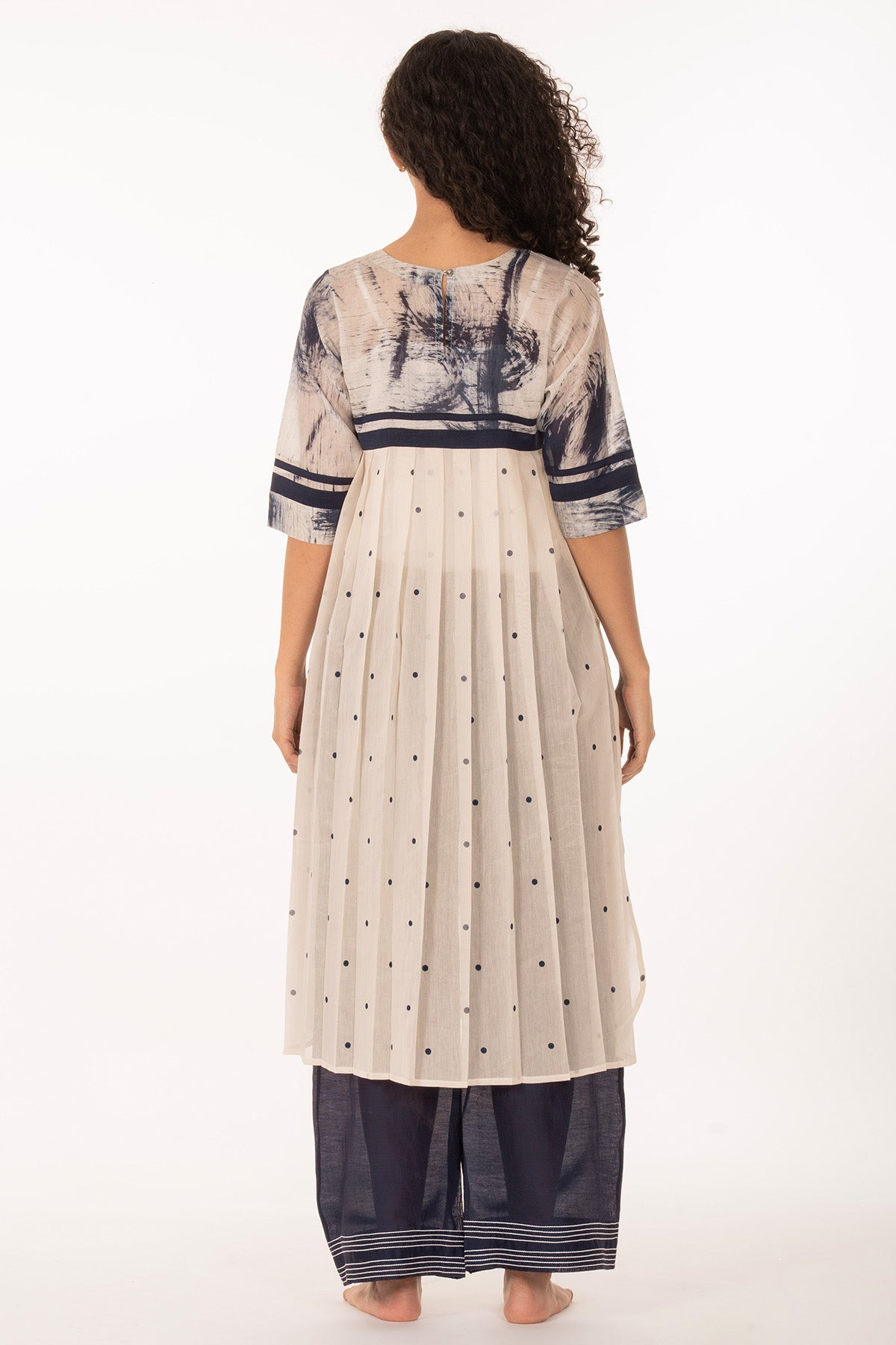 Blue Print Pleated Kurta & Pant
