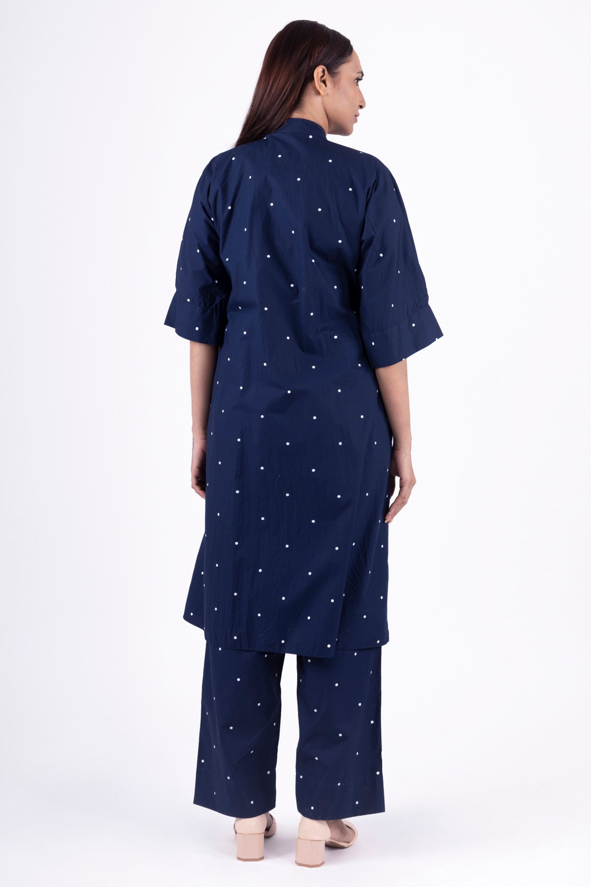 Blue Print Pleated Kurta Set