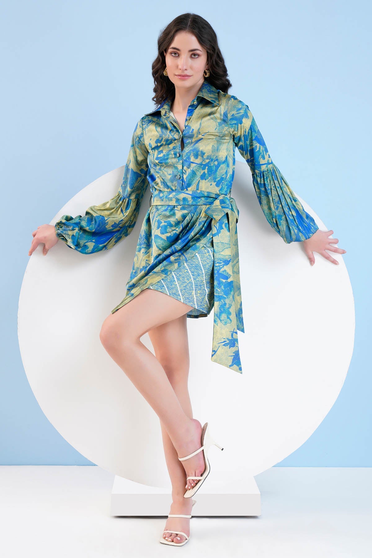 Buy Blue Print Short Dress & Belt by Mandira Wirk