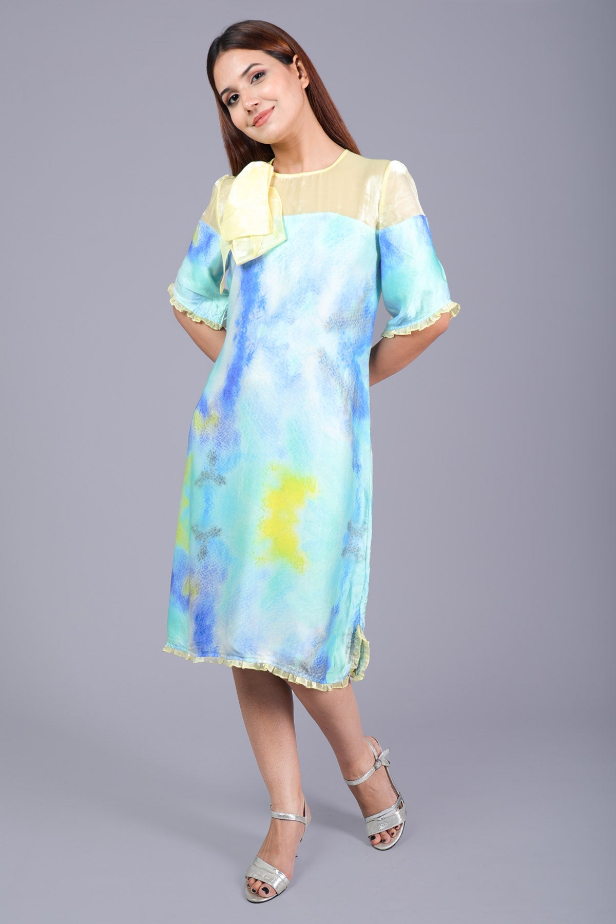 Etti Kapoor Blue Printed Bow Midi dress Online