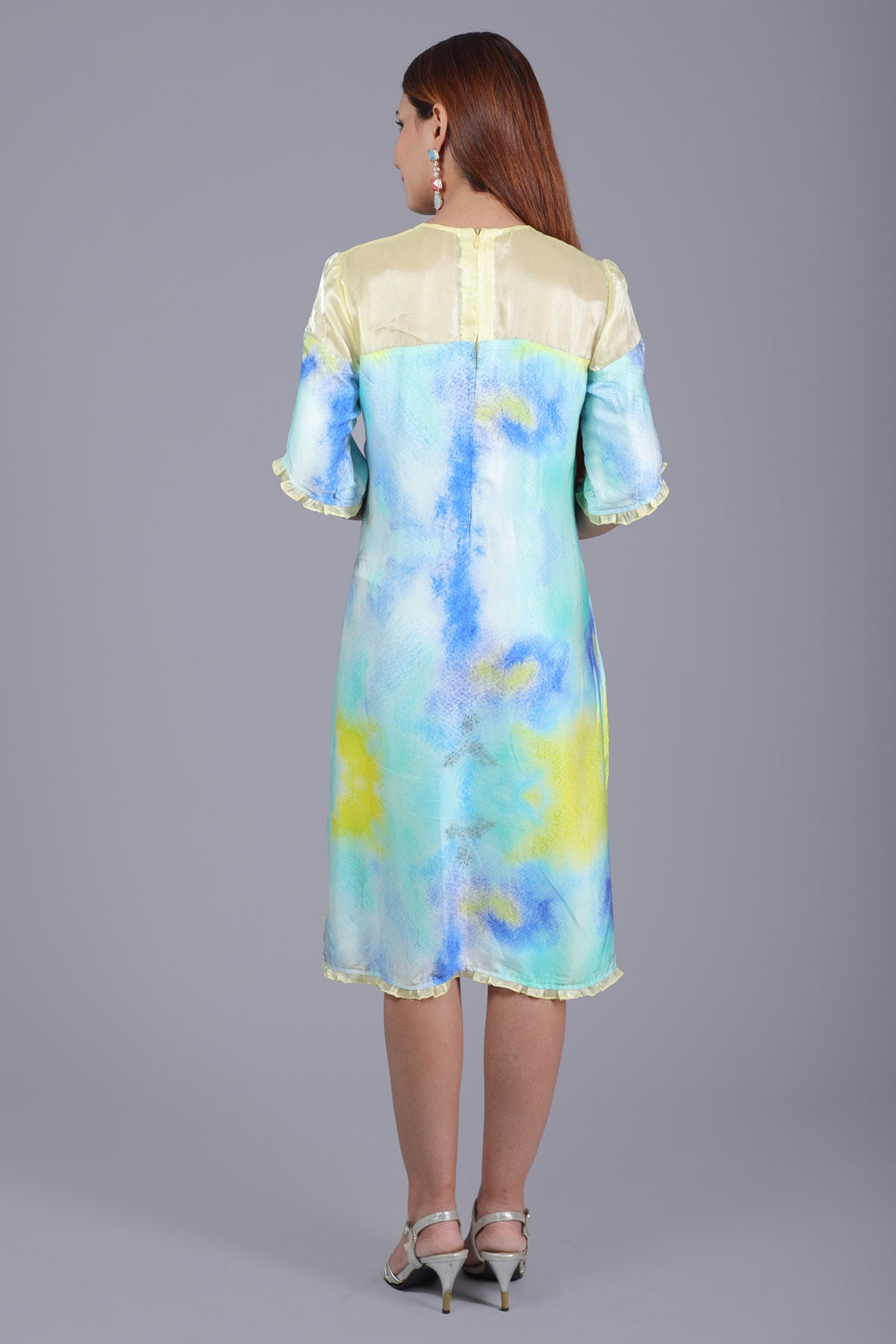 Blue Printed Bow Midi dress