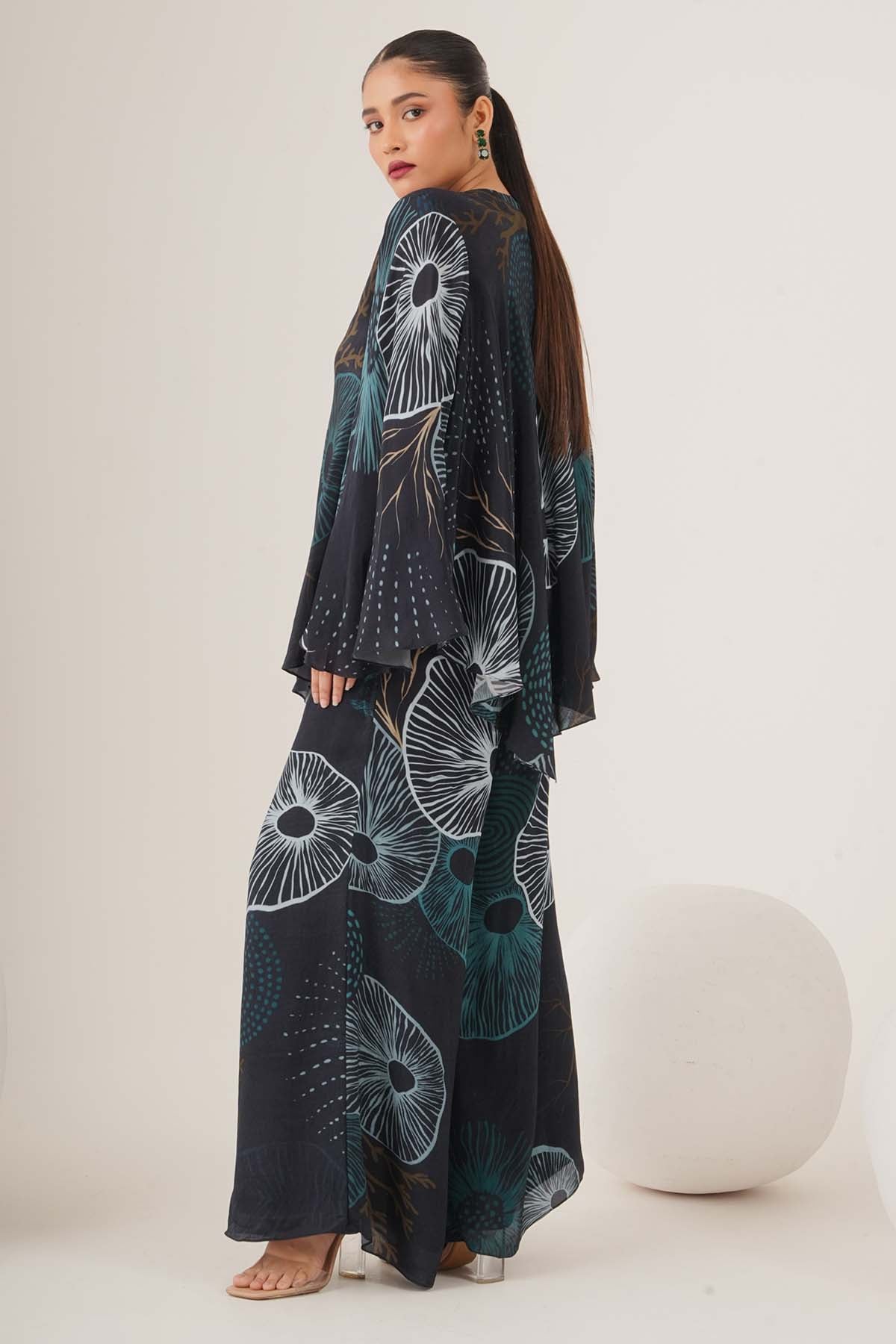 Blue Printed Collar Top & Pants