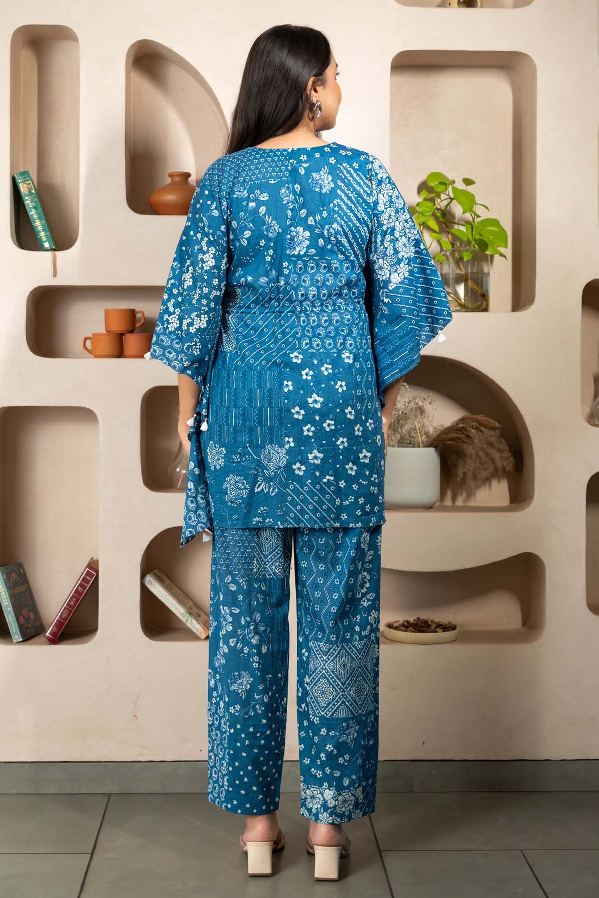 Blue Printed Cotton Kaftan Set