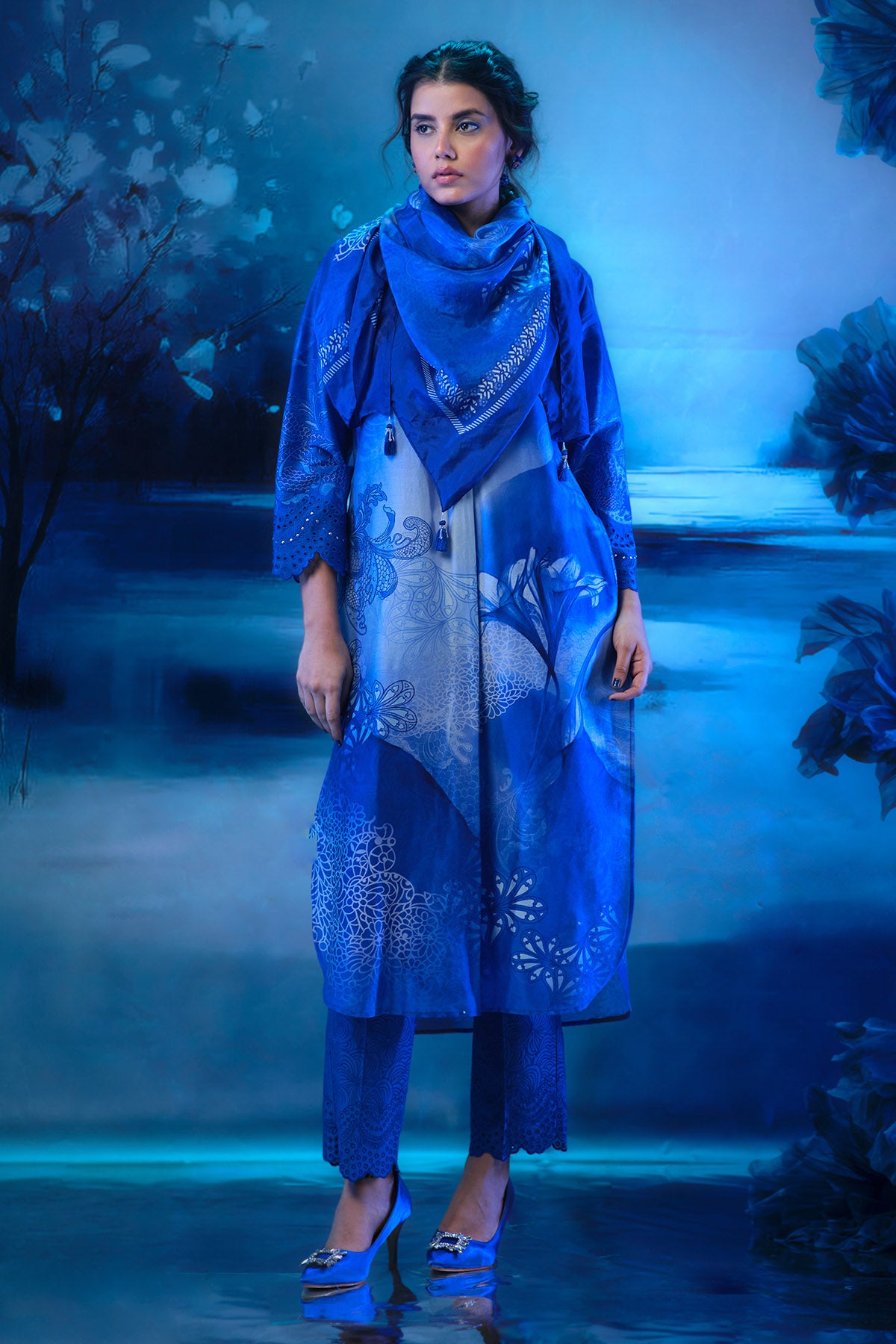 Blue Printed Cutwork Co-ord Set