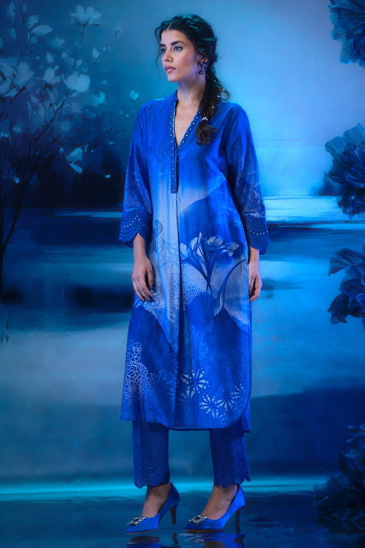 Blue Printed Cutwork Co-ord Set