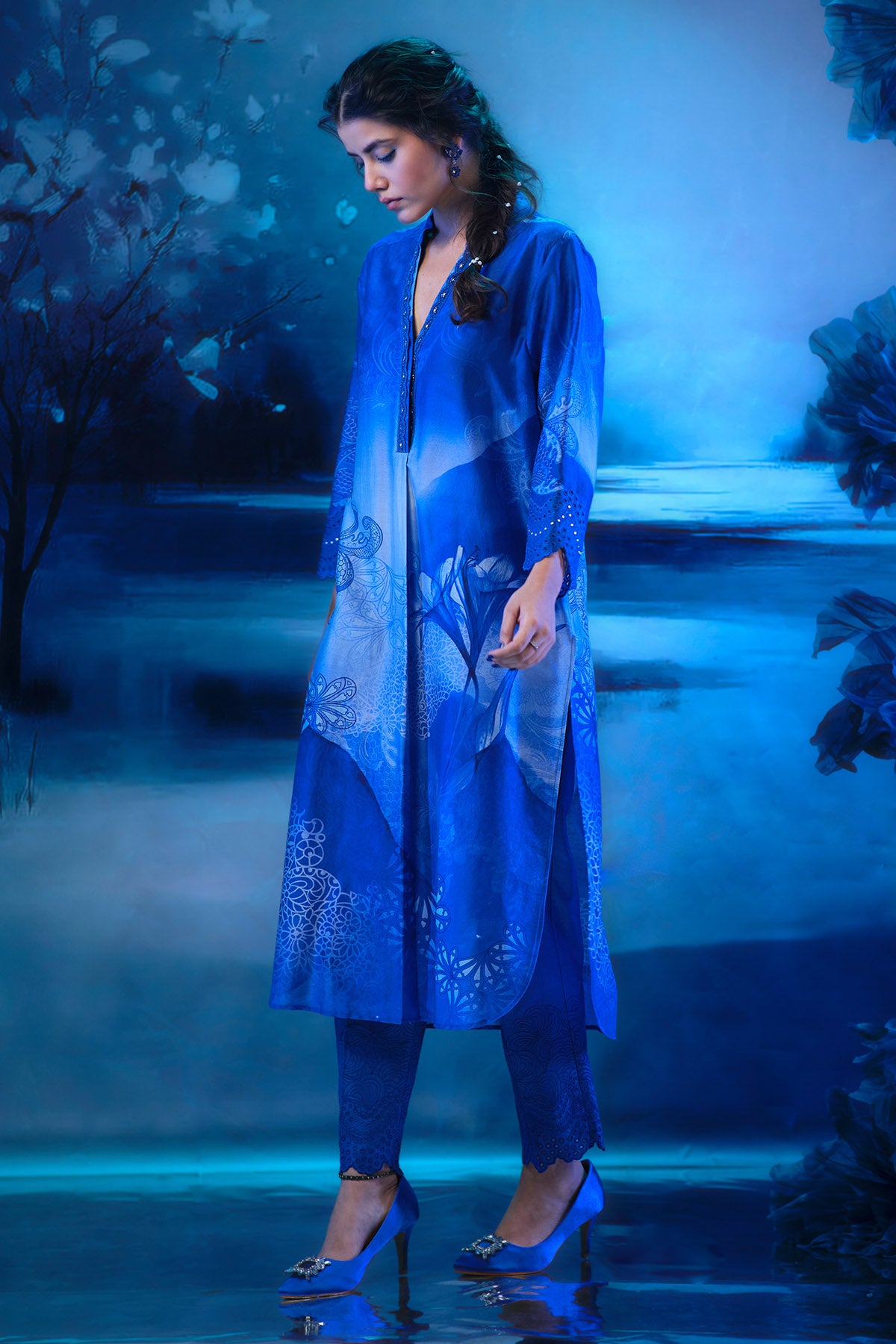 Blue Printed Cutwork Co-ord Set