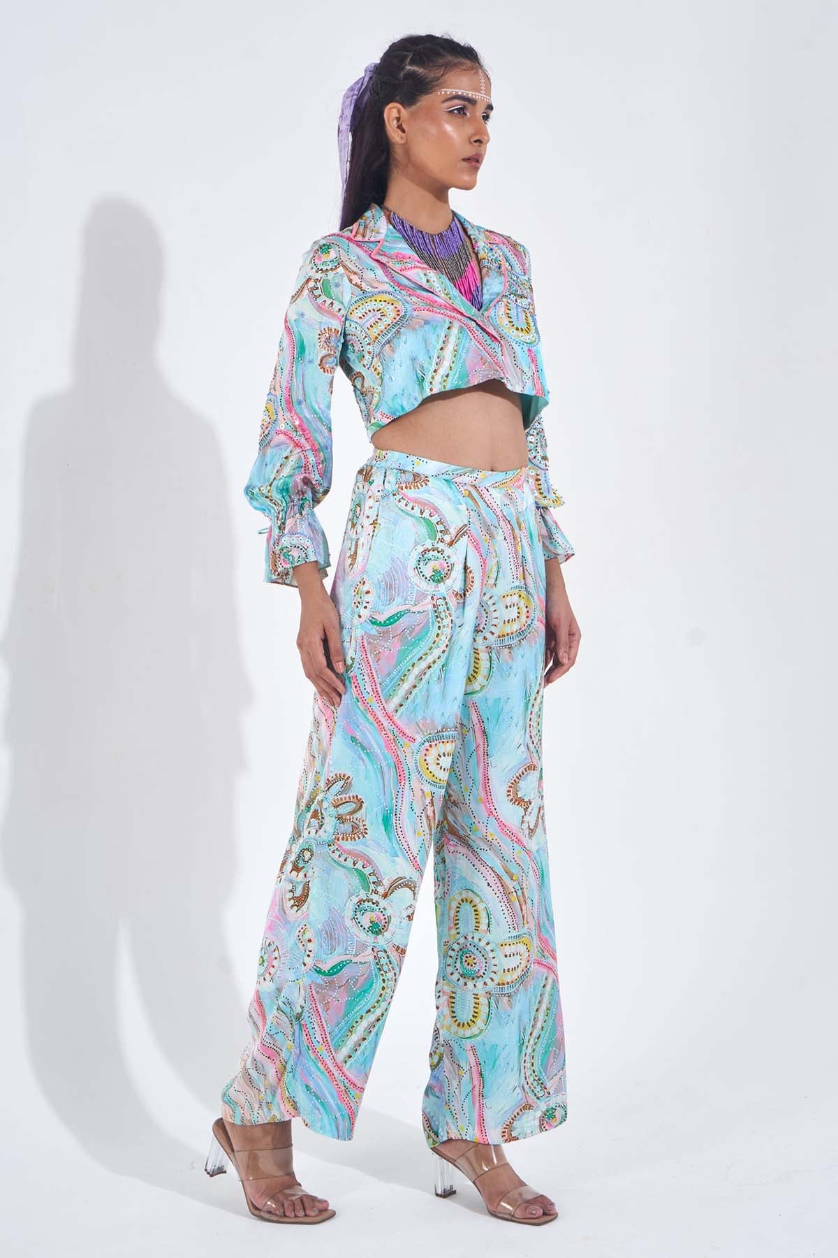 Blue Printed High Waist Pants