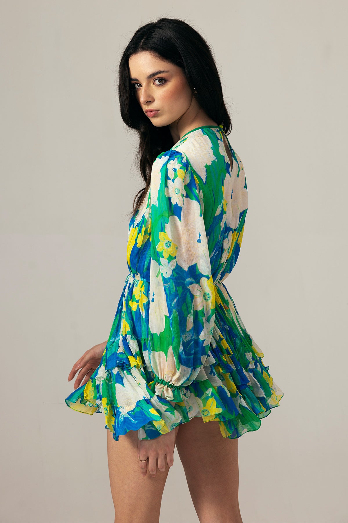 Blue Printed Full Sleeves Dress