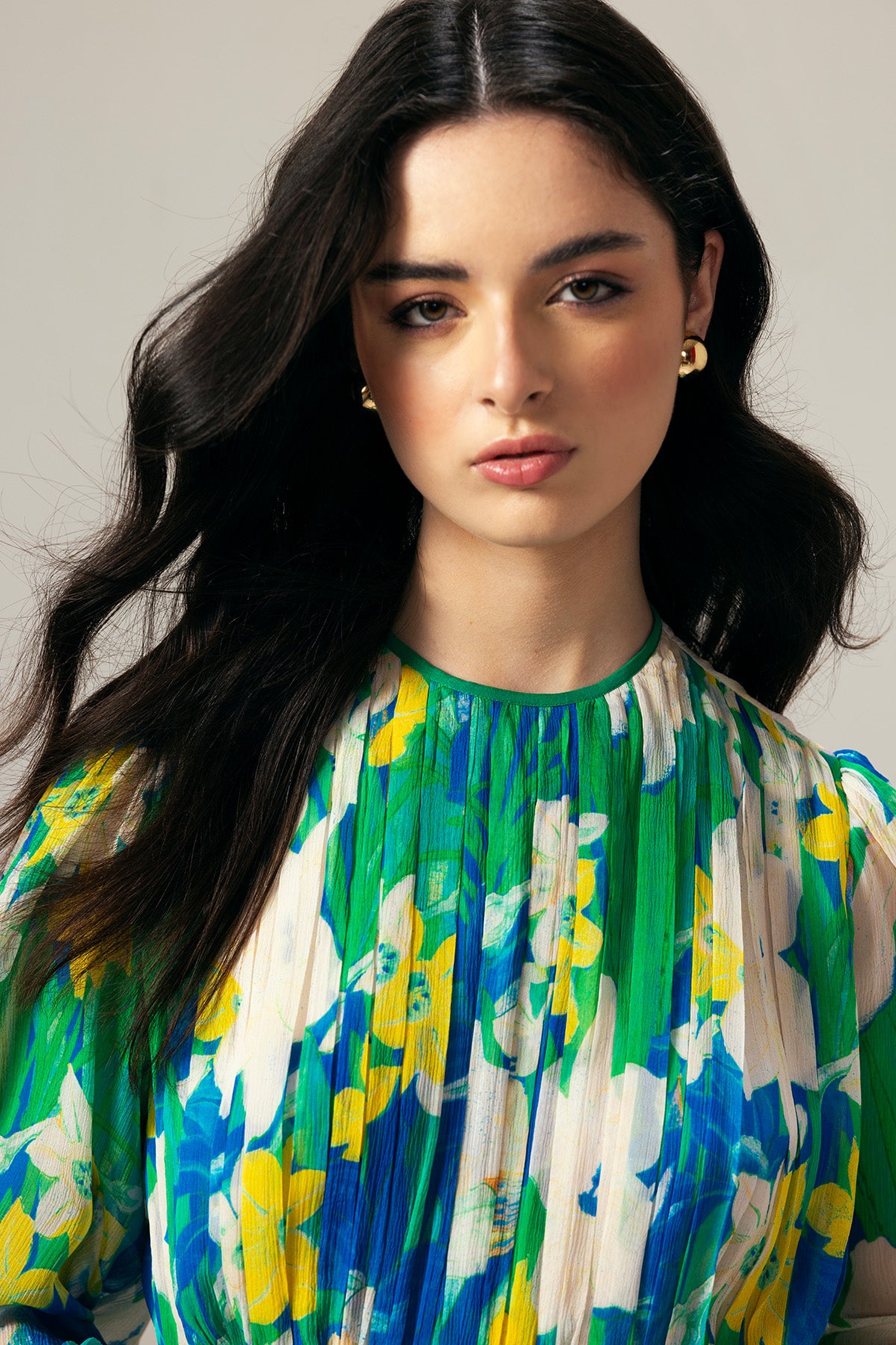 Blue Printed Full Sleeves Dress