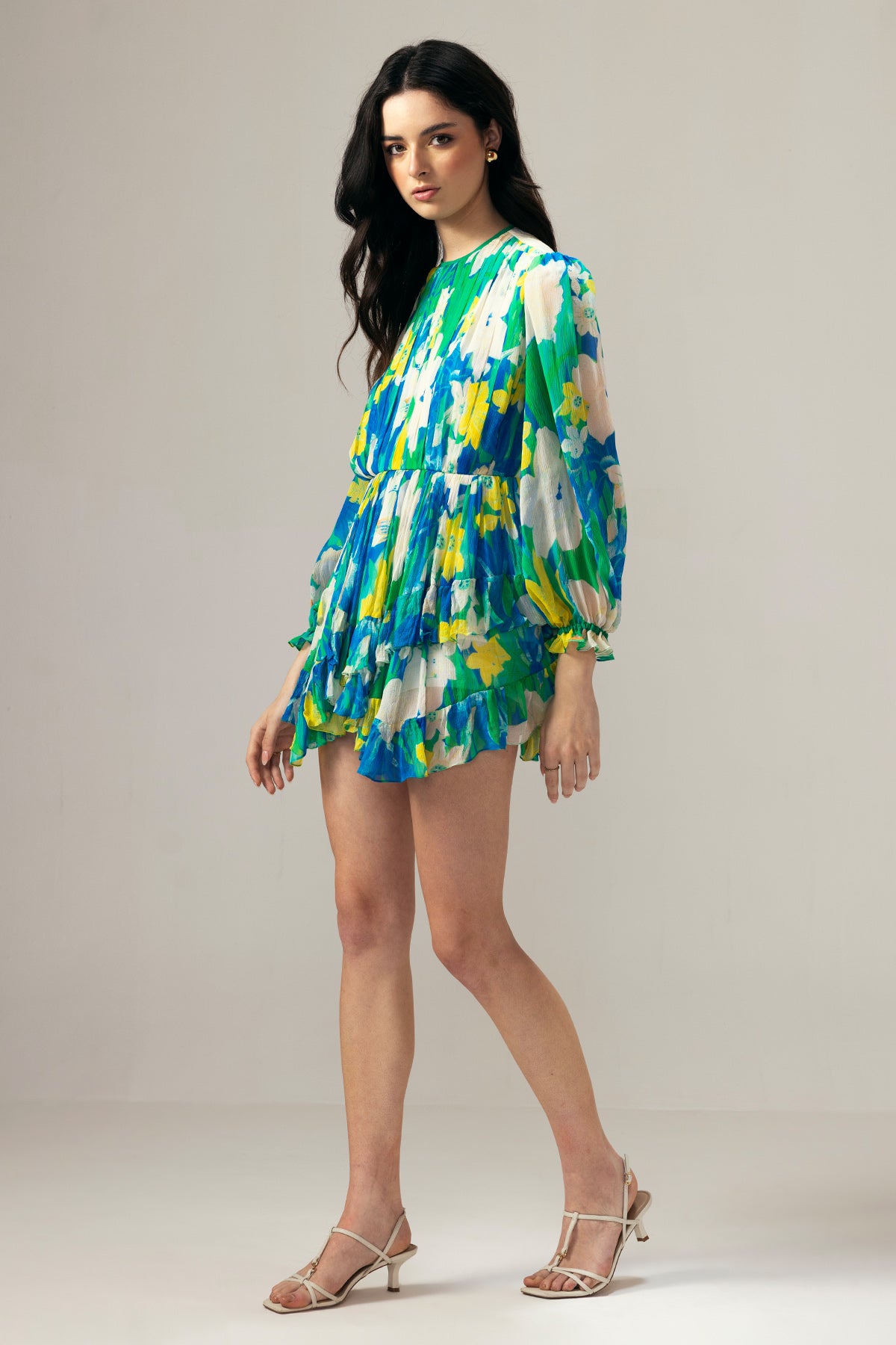 Blue Printed Full Sleeves Dress