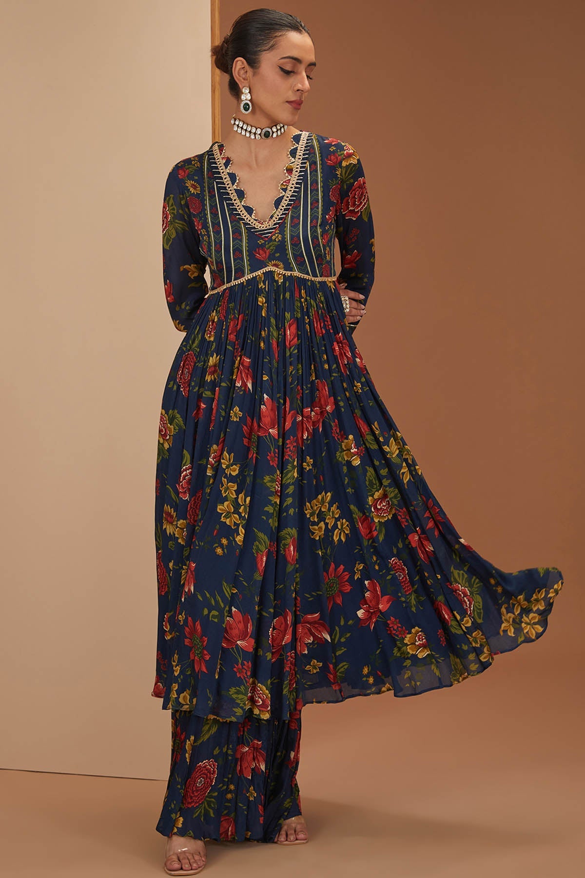 Designer Neha Khullar Blue Printed Gota Anarkali Set for Women Online