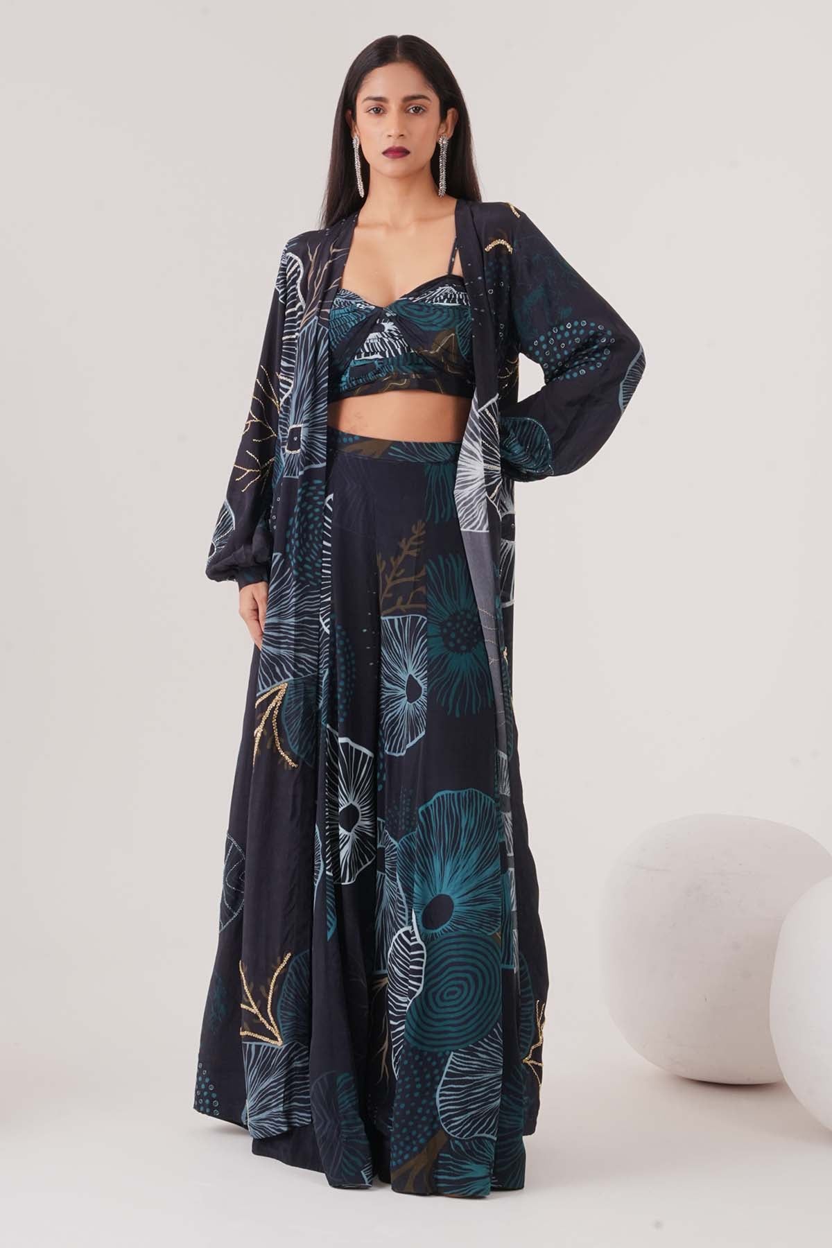 Buy Blue Printed Indo-Western Set by Shristi Chetani for women online at ScrollnShops