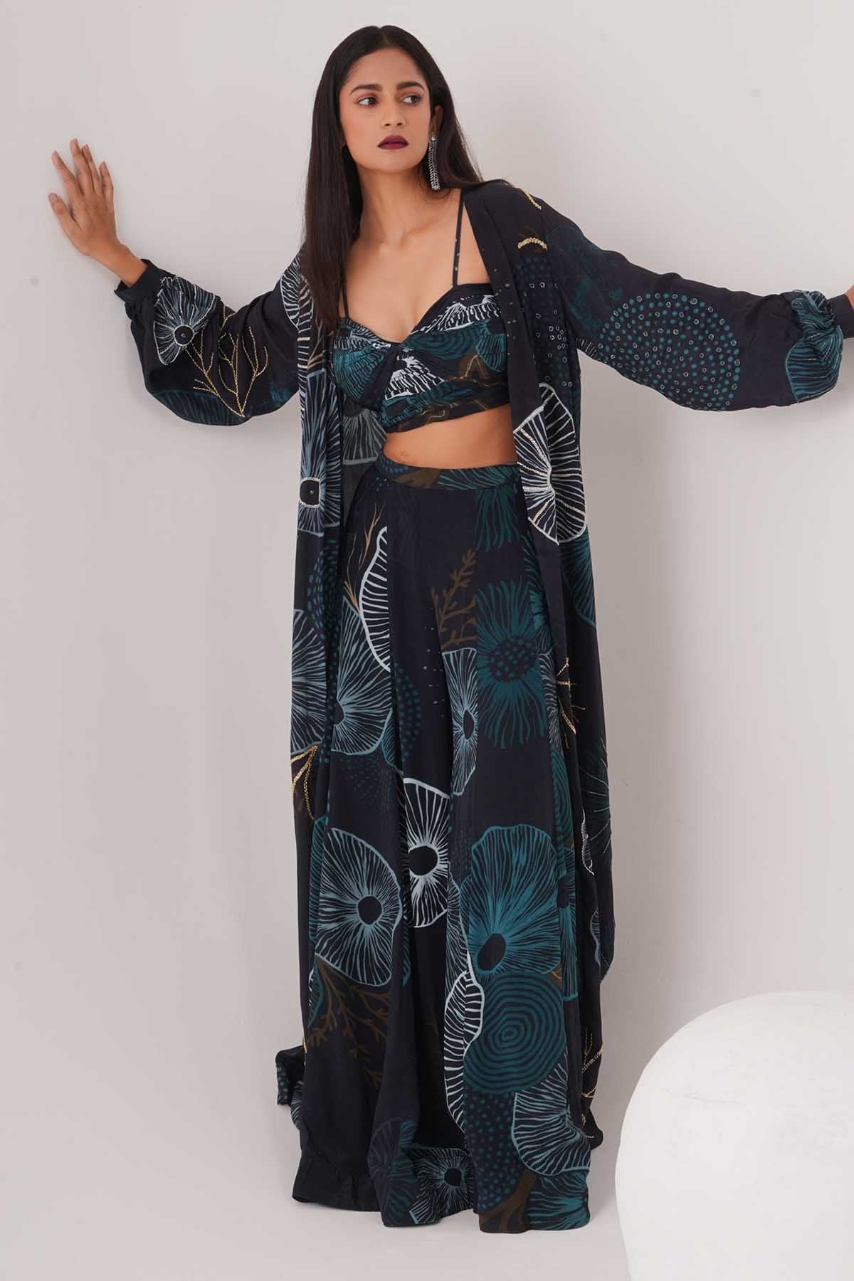 Blue Printed Indo-Western Set