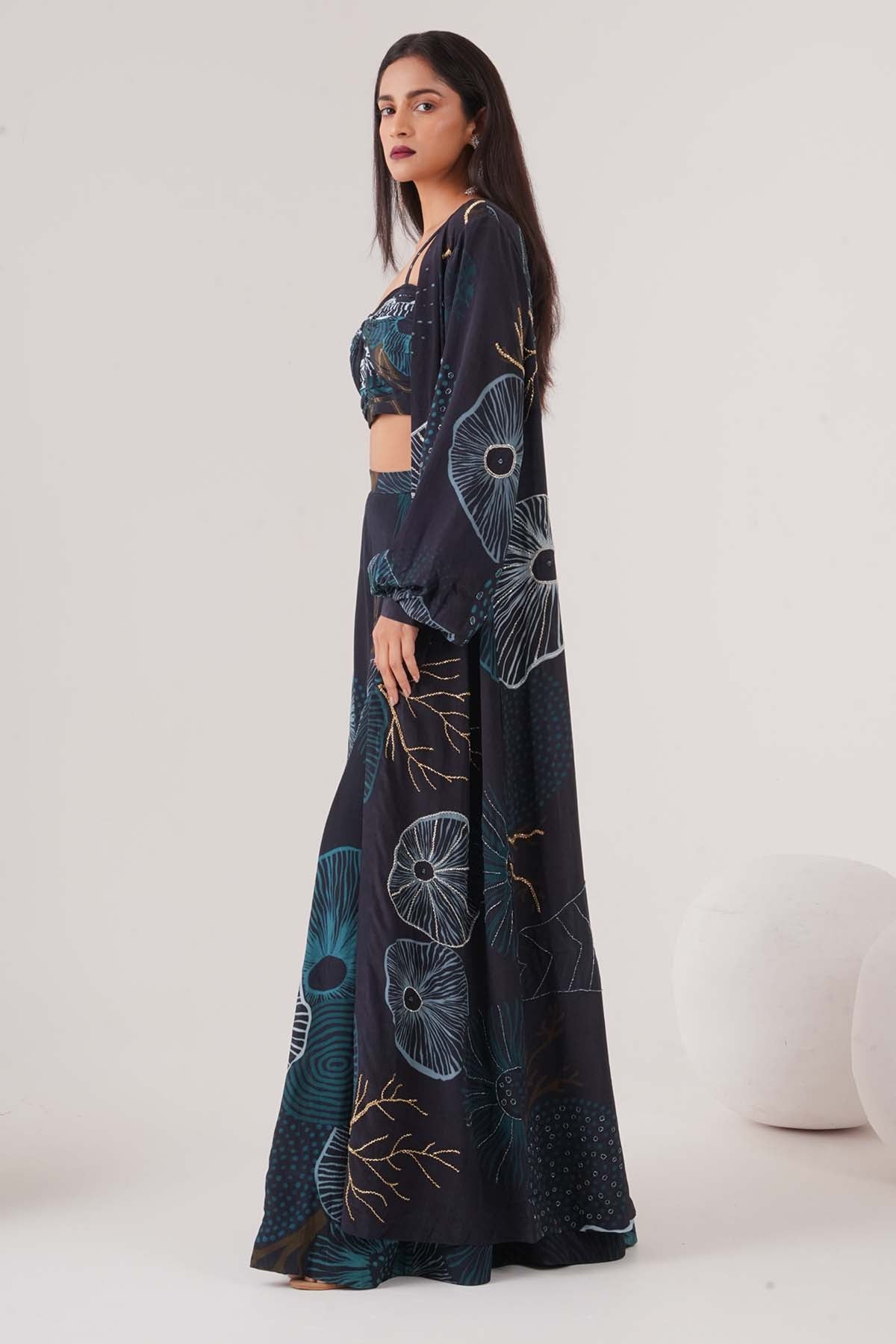 Blue Printed Indo-Western Set