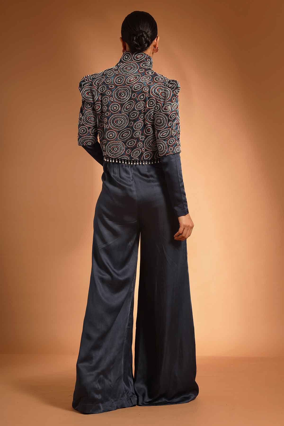 Blue Printed Jumpsuit & Jacket