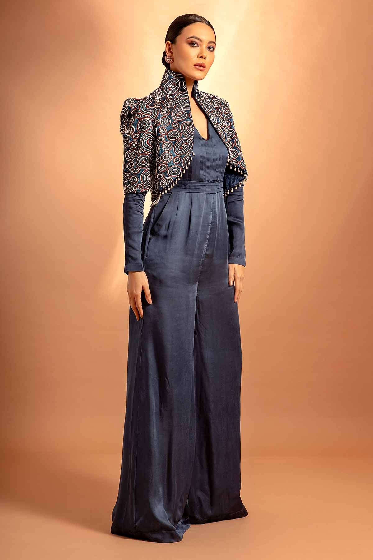 Buy Blue Printed Jumpsuit & Jacket by Sejal Kamdar at ScrollnShops