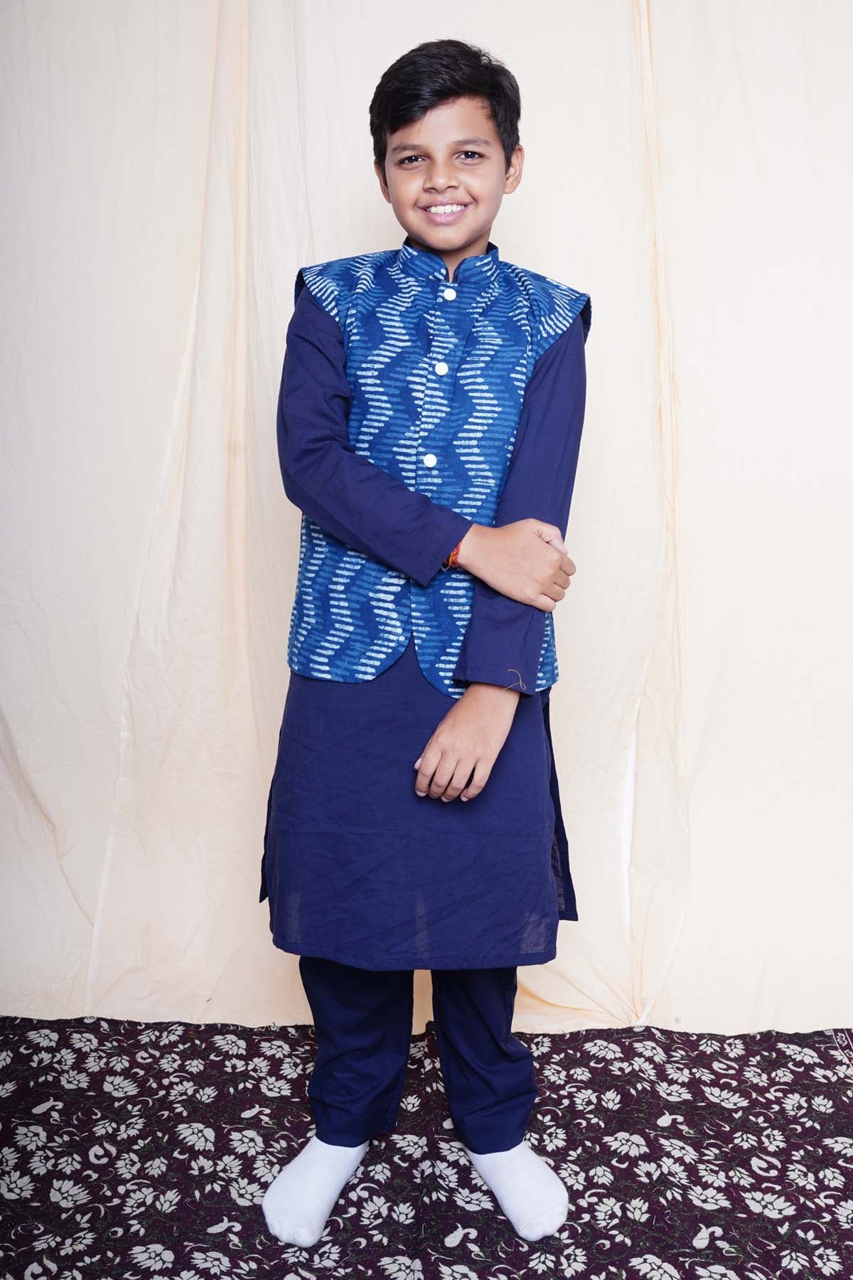 Buy Blue Printed Nehru Jacket Set Online