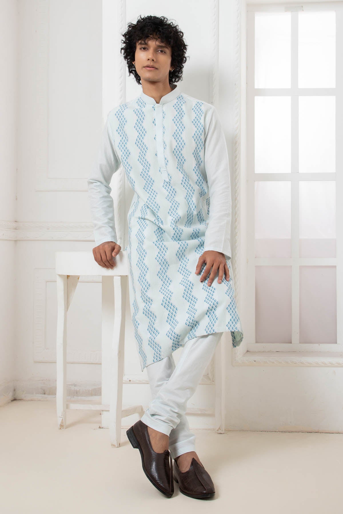 Blue Printed Pintuck Kurta Set