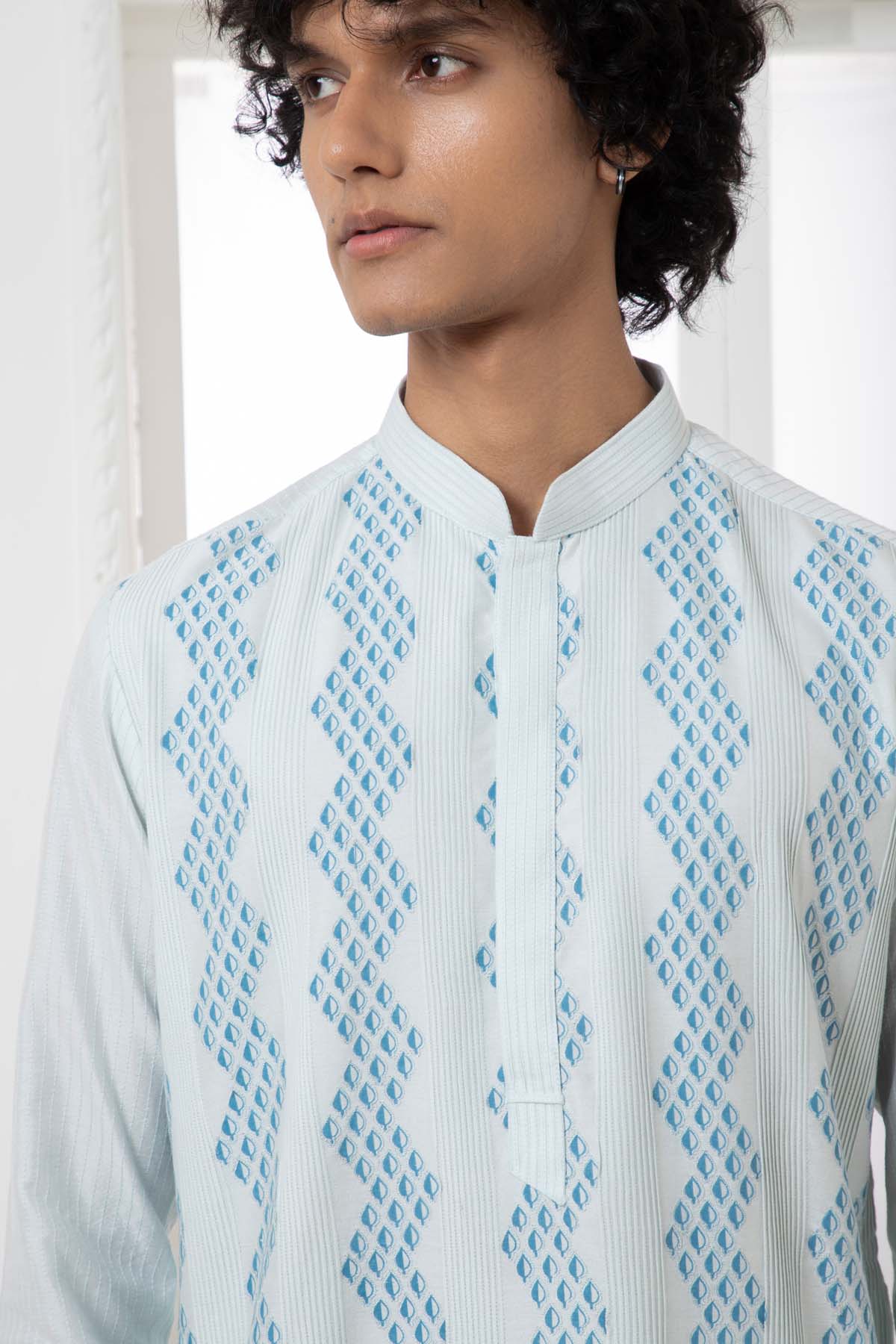 Blue Printed Pintuck Kurta Set