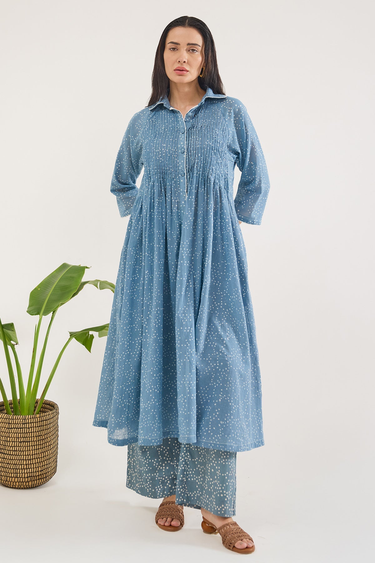 Buy Blue Printed Pintuck Midi Dress by Taro India for women online at ScrollnShops