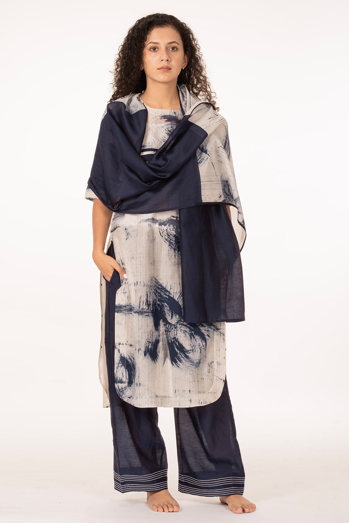 Buy Blue Printed Pleated Kurta Set for women by Khat Clothing online available at scrollnshops