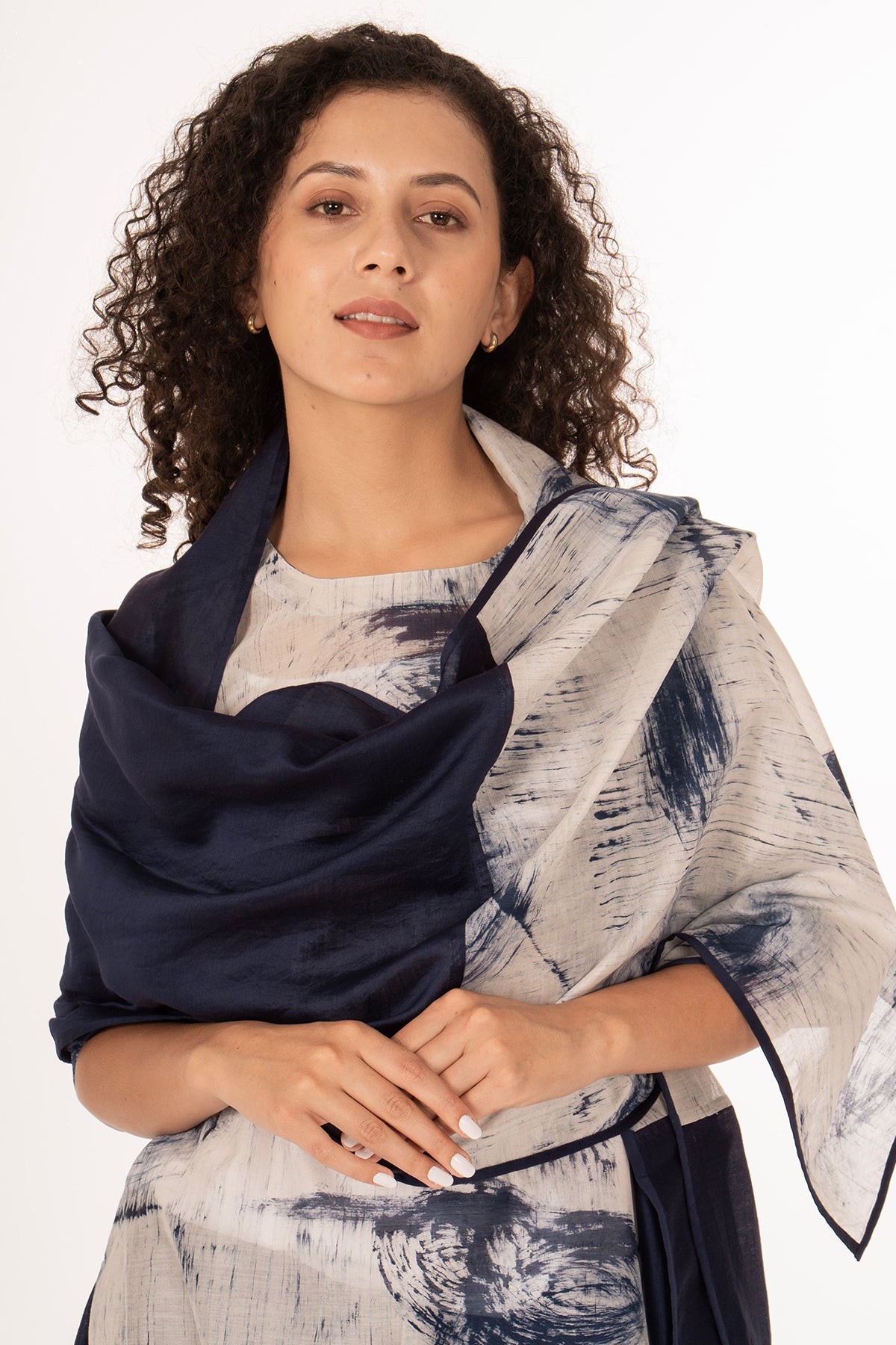Blue Printed Pleated Kurta Set