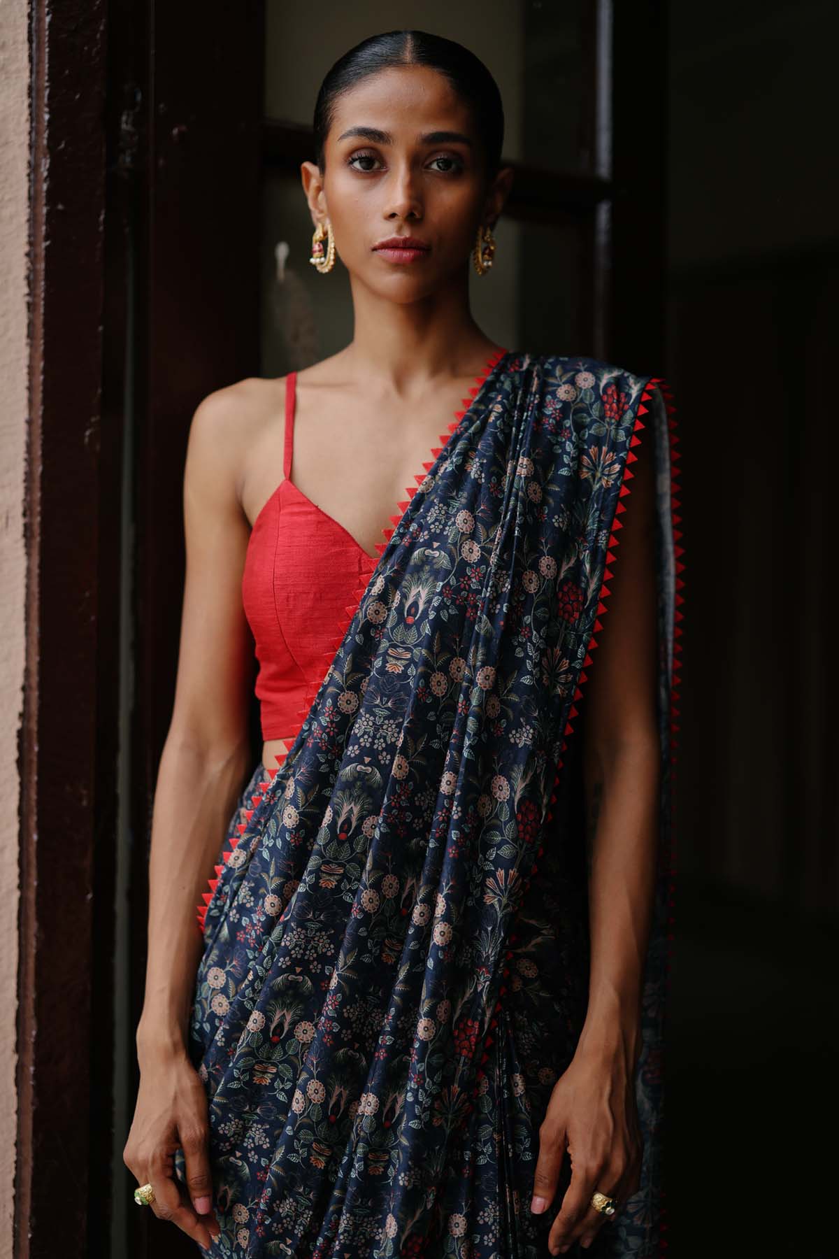 Blue Printed Pre-Draped Saree